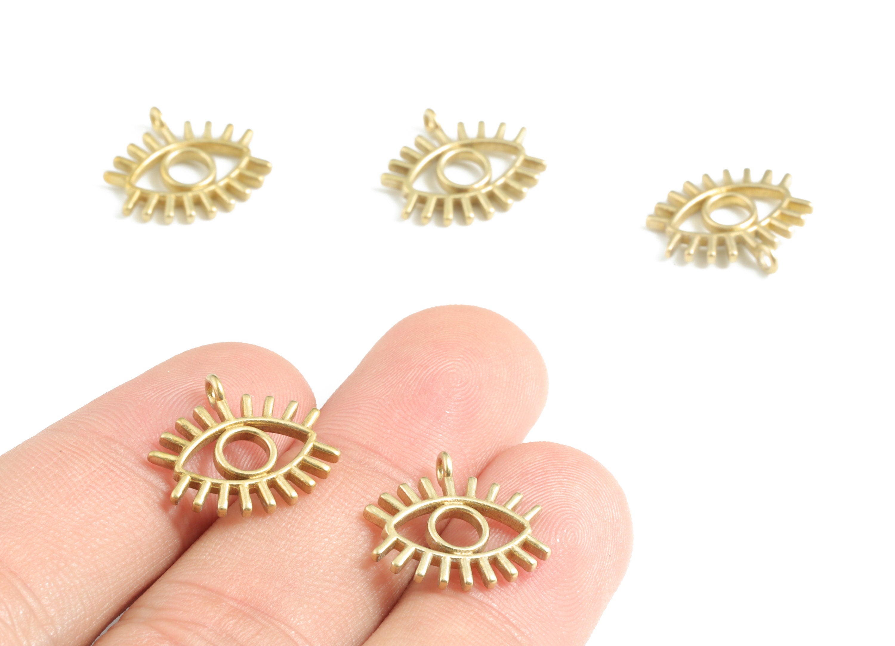 Brass Eye Earring Charms - Raw Brass Eye Lash Pendant - Earring Findings - Jewelry Supplies - 16.32x15.12x3.29mm - PP3594 - DOMEDBAZAAR