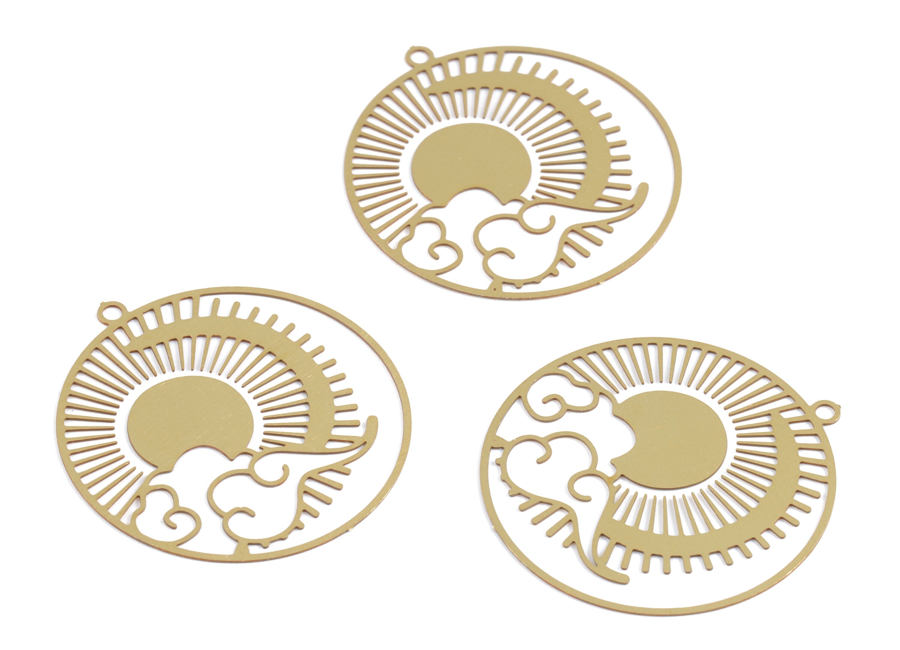 Brass Cloud Sun Circle Earring Charms - Raw Brass  Sun Clouds Round Pendant - Earring Findings - Jewelry Supplies - 30x27.6x0.29mm - JJB6294 - DOMEDBAZAAR