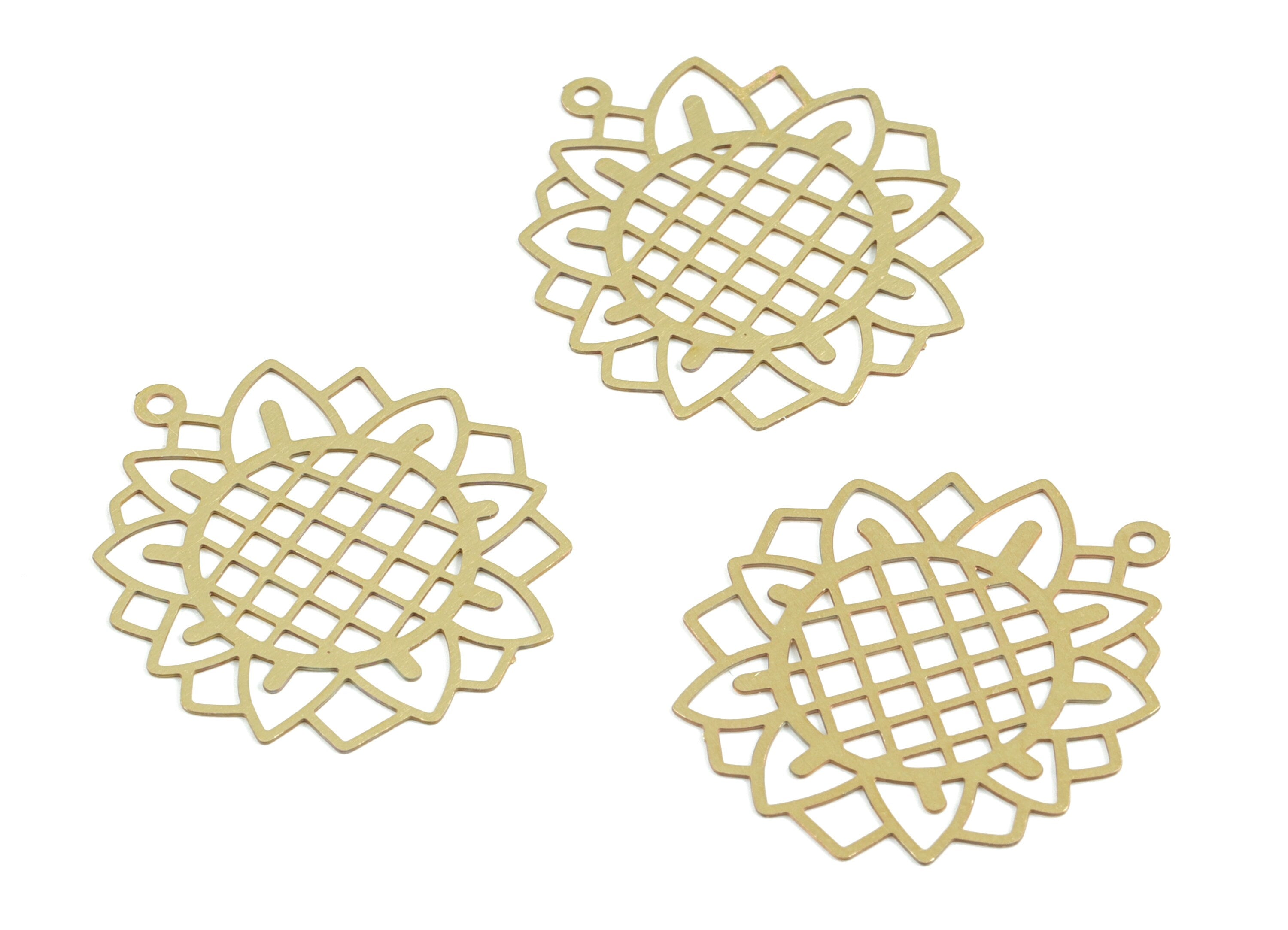 Brass Flower Earring Charms - Raw Brass Flower Pendant - Earring Findings - Jewelry Supplies - 26.05x23.29x0.3mm - JJB6300 - DOMEDBAZAAR