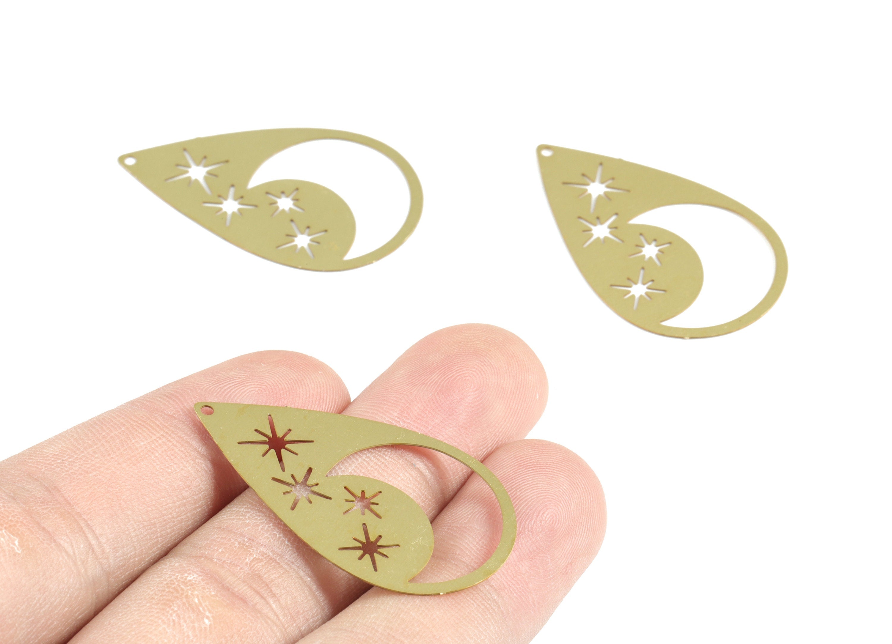 Brass Crescent Stars Earring Charms - Raw Brass Drop Stars Moon Pendant - Earring Findings - Jewelry Supplies - 37.69x23.48x0.3mm - JJB6299 - DOMEDBAZAAR