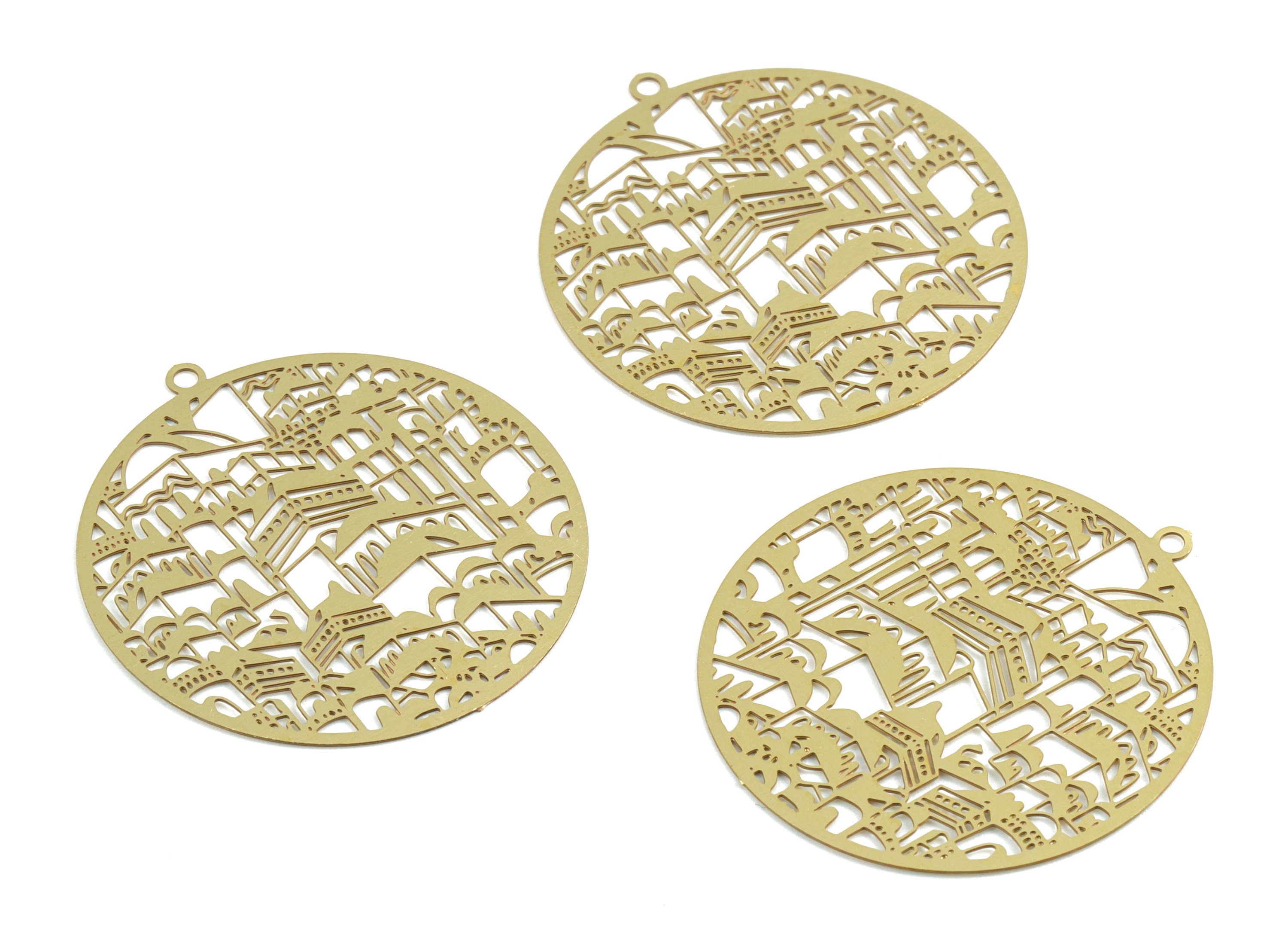 Brass Circle Earring Charms - Raw Brass Round Pendant - Earring Findings - Jewelry Supplies - 34.3x31.96x0.3mm - JJB6302 - DOMEDBAZAAR