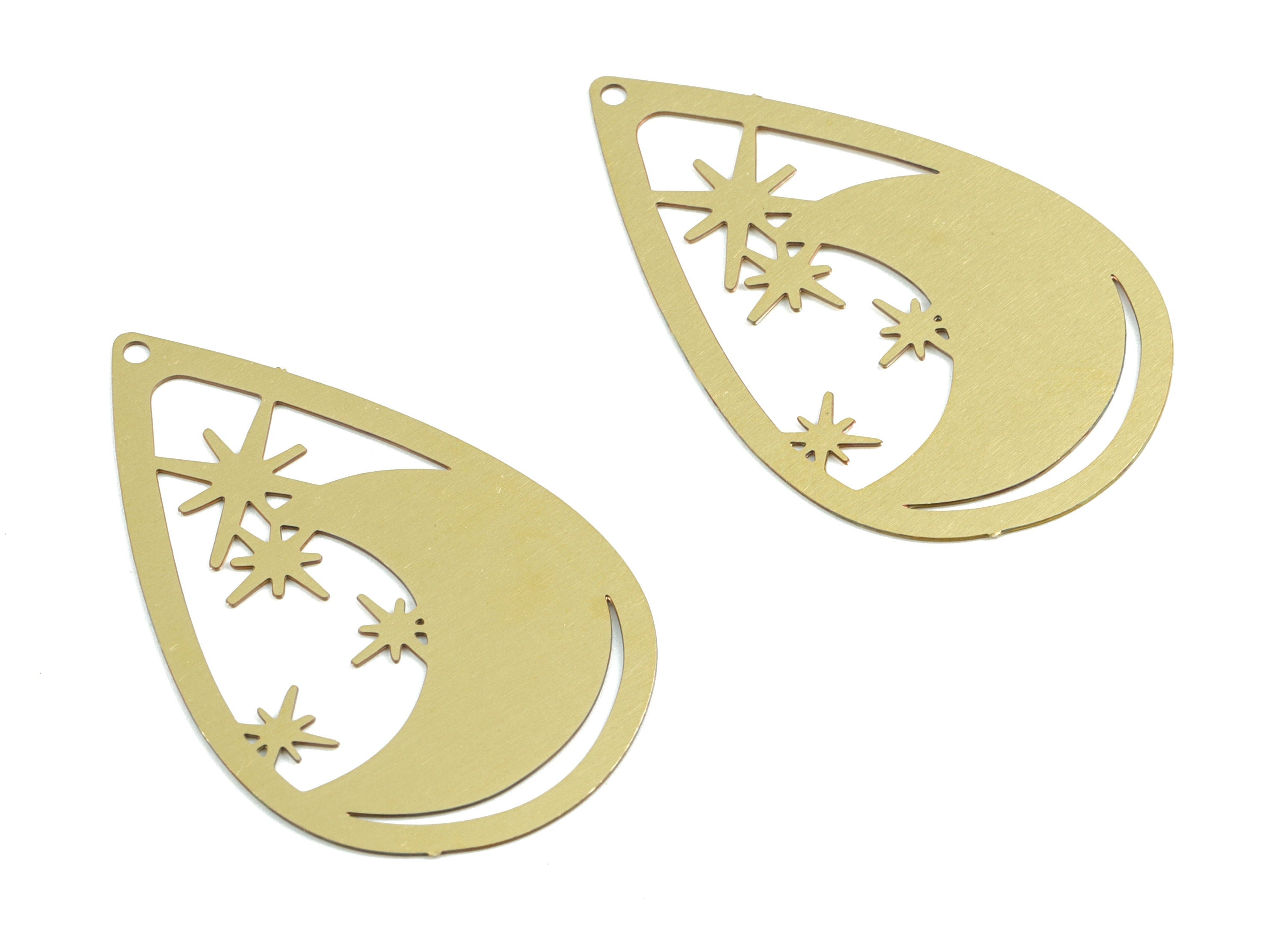 Brass Crescent Stars Earring Charms - Raw Brass Drop Stars Moon Pendant - Earring Findings - Jewelry Supplies - 37.91x23.89x0.3mm - JJB6296 - DOMEDBAZAAR