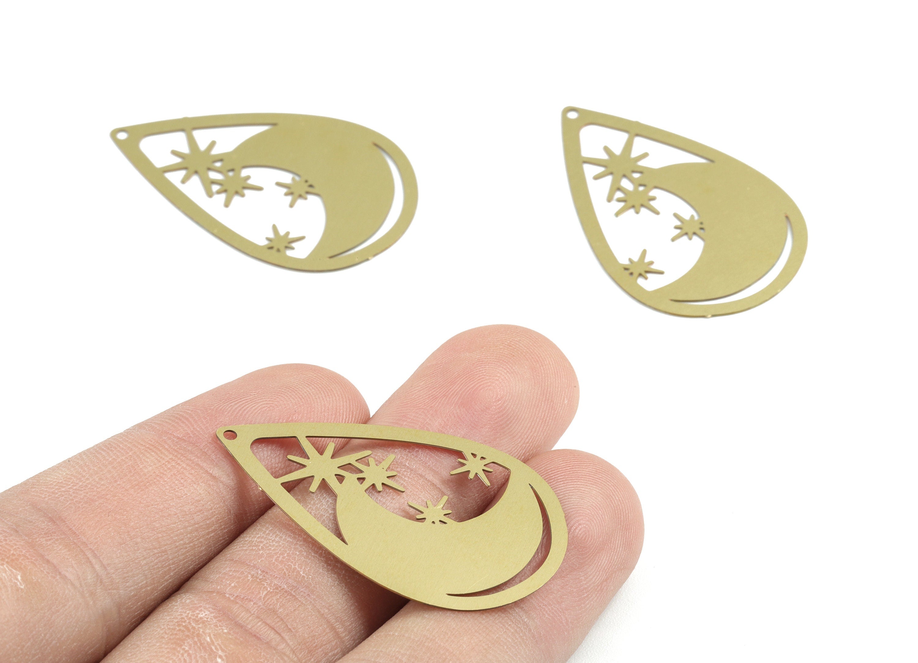 Brass Crescent Stars Earring Charms - Raw Brass Drop Stars Moon Pendant - Earring Findings - Jewelry Supplies - 37.91x23.89x0.3mm - JJB6296 - DOMEDBAZAAR