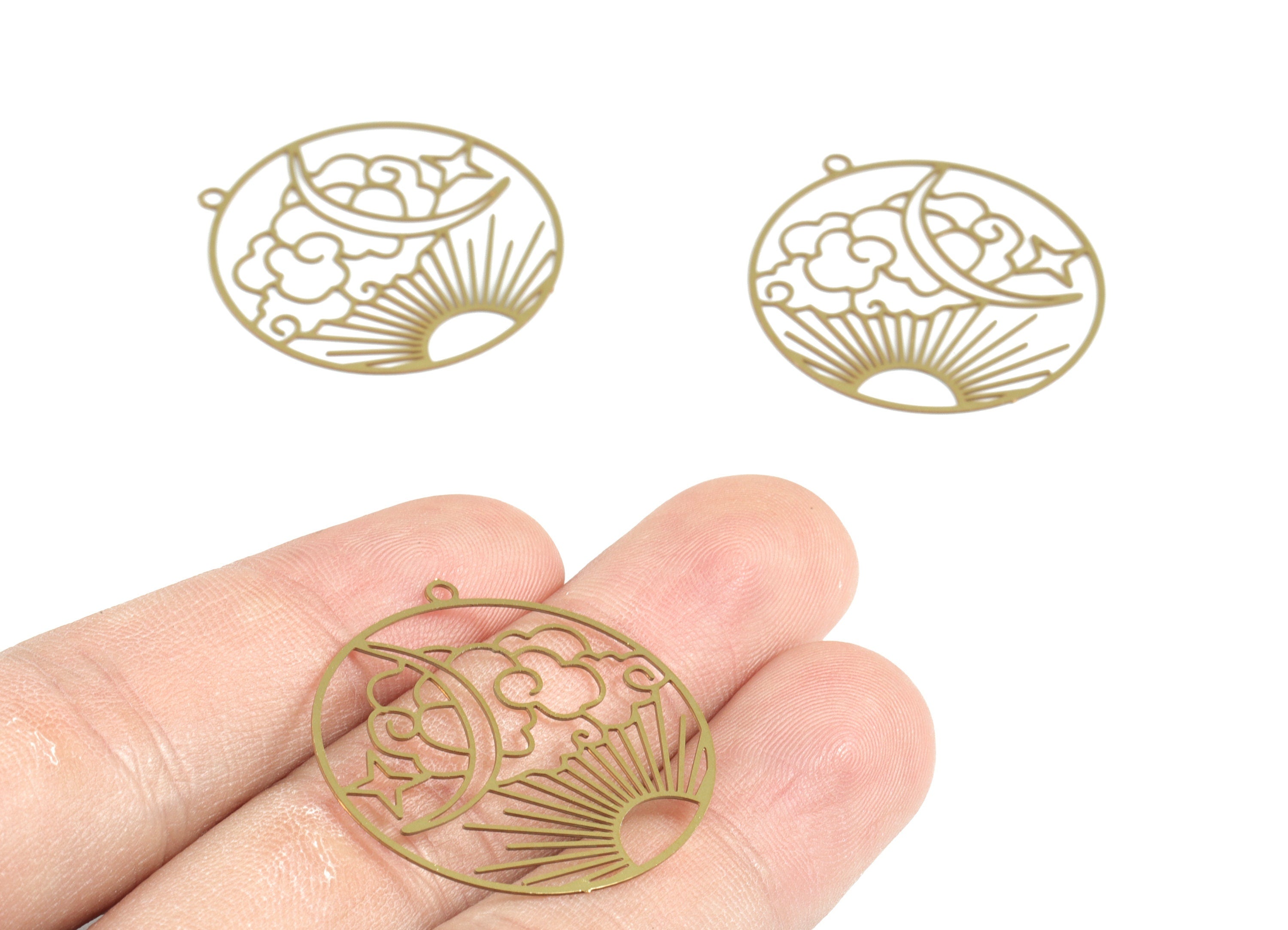 Brass Cloud Sun Star Crescent Earring Charms - Raw Brass Moon Star Sun Pendant - Jewelry Supplies - 32.27x29.78x0.29mm - JJB6288 - DOMEDBAZAAR
