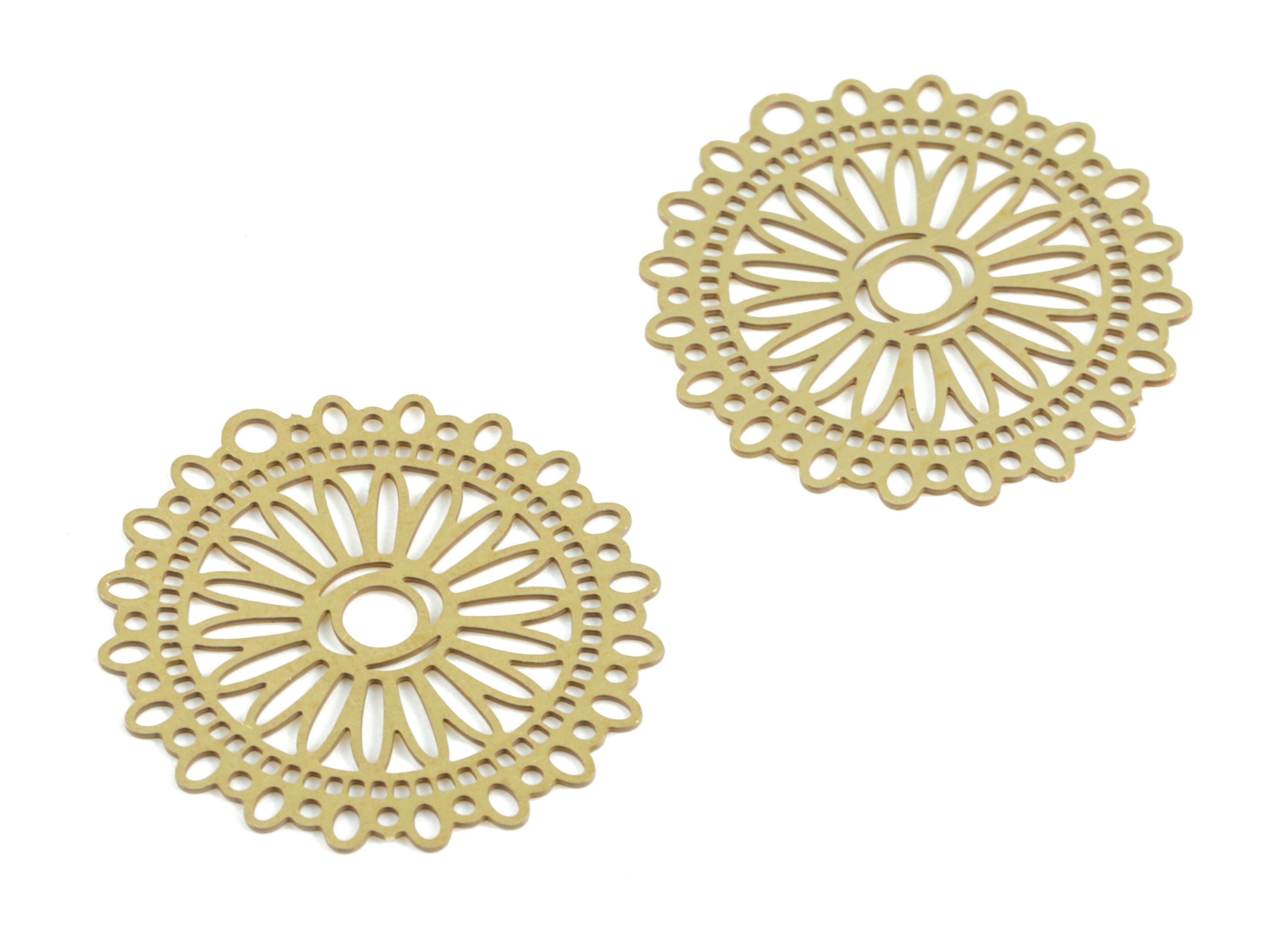 Brass Round Flower Earring Charms - Raw Brass Circle Flower Pendant - Earring Findings - Jewelry Supplies - 20.09x19.77x0.3mm - JJC11762 - DOMEDBAZAAR