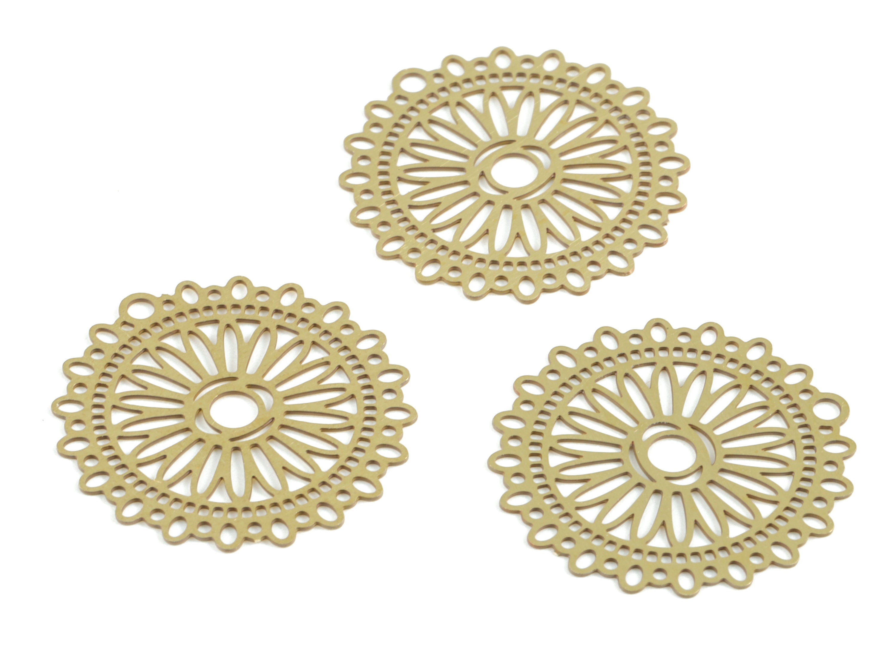 Brass Round Flower Earring Charms - Raw Brass Circle Flower Pendant - Earring Findings - Jewelry Supplies - 20.09x19.77x0.3mm - JJC11762 - DOMEDBAZAAR
