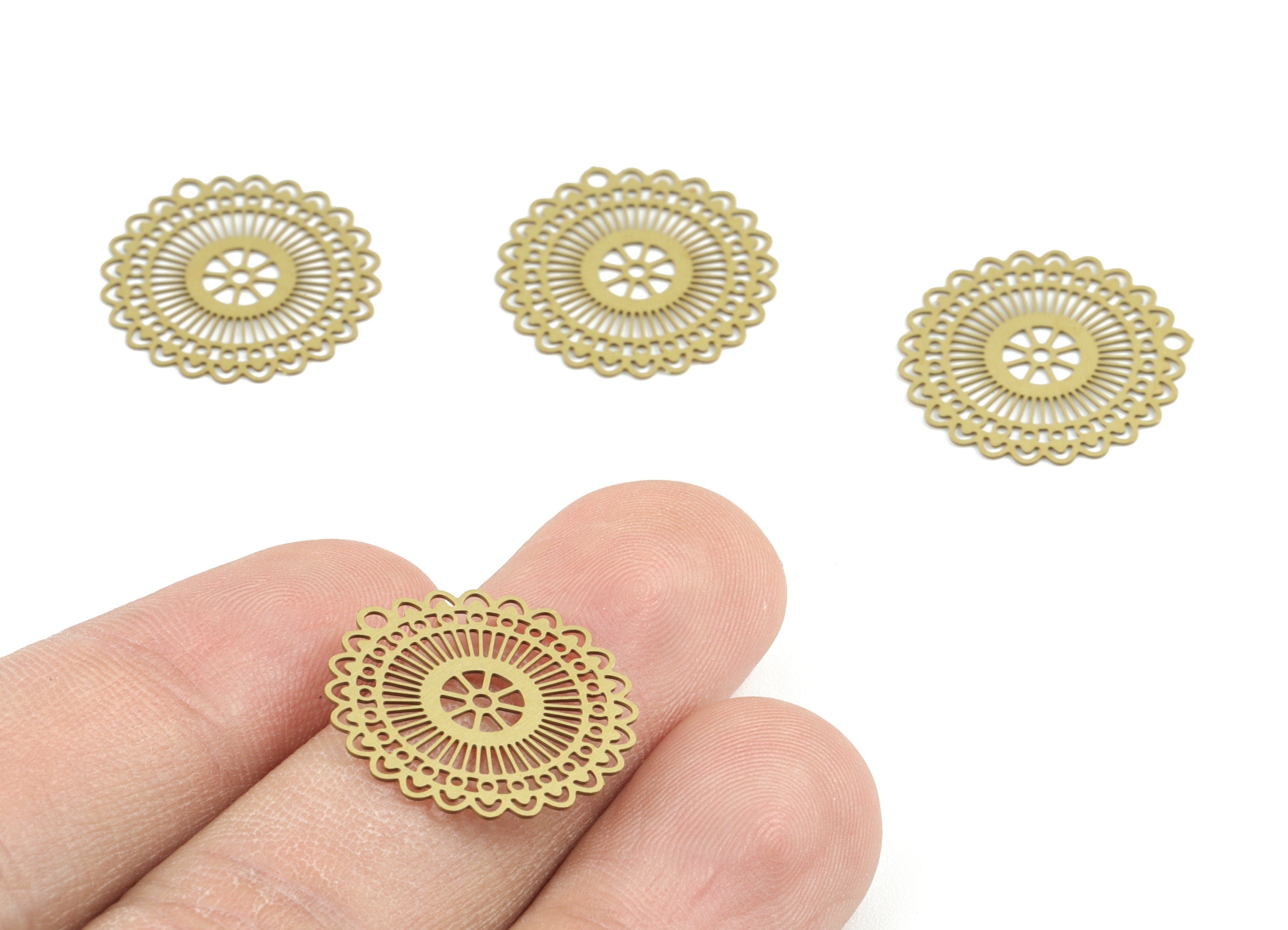 Brass Round Flower Earring Charms - Raw Brass Circle Flower Pendant - Earring Findings - Jewelry Supplies - 20.22x19.61x0.3mm - JJC11766 - DOMEDBAZAAR