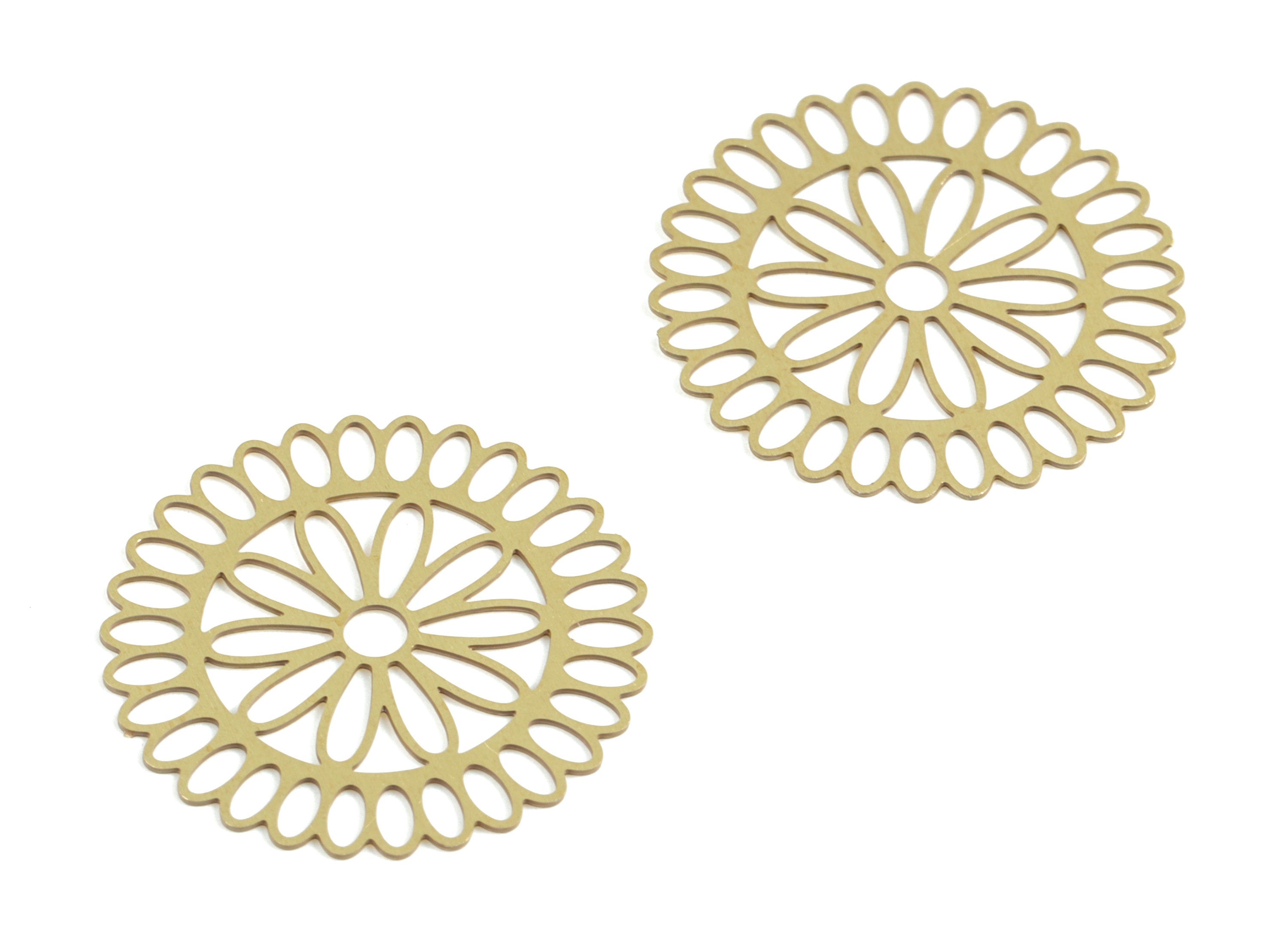 Brass Round Flower Earring Charms - Raw Brass Circle Flower Pendant - Earring Findings - Jewelry Supplies - 19.87x19.87x0.3mm - JJC11760 - DOMEDBAZAAR