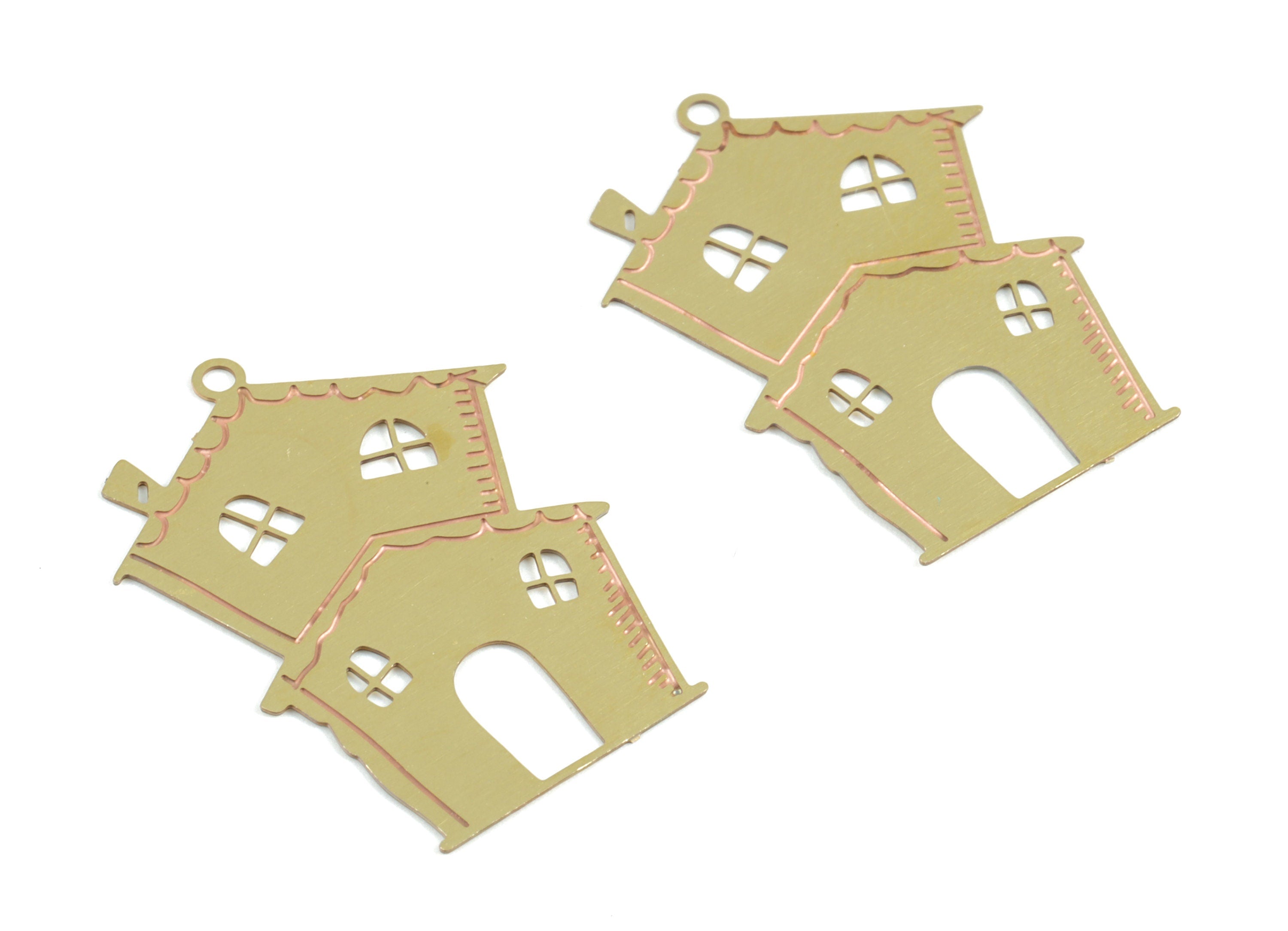 Brass House Earring Charms - Raw Brass Home Pendant - Earring Findings - Jewelry Supplies - 27.9x20.78x0.3mm - JJC11764 - DOMEDBAZAAR