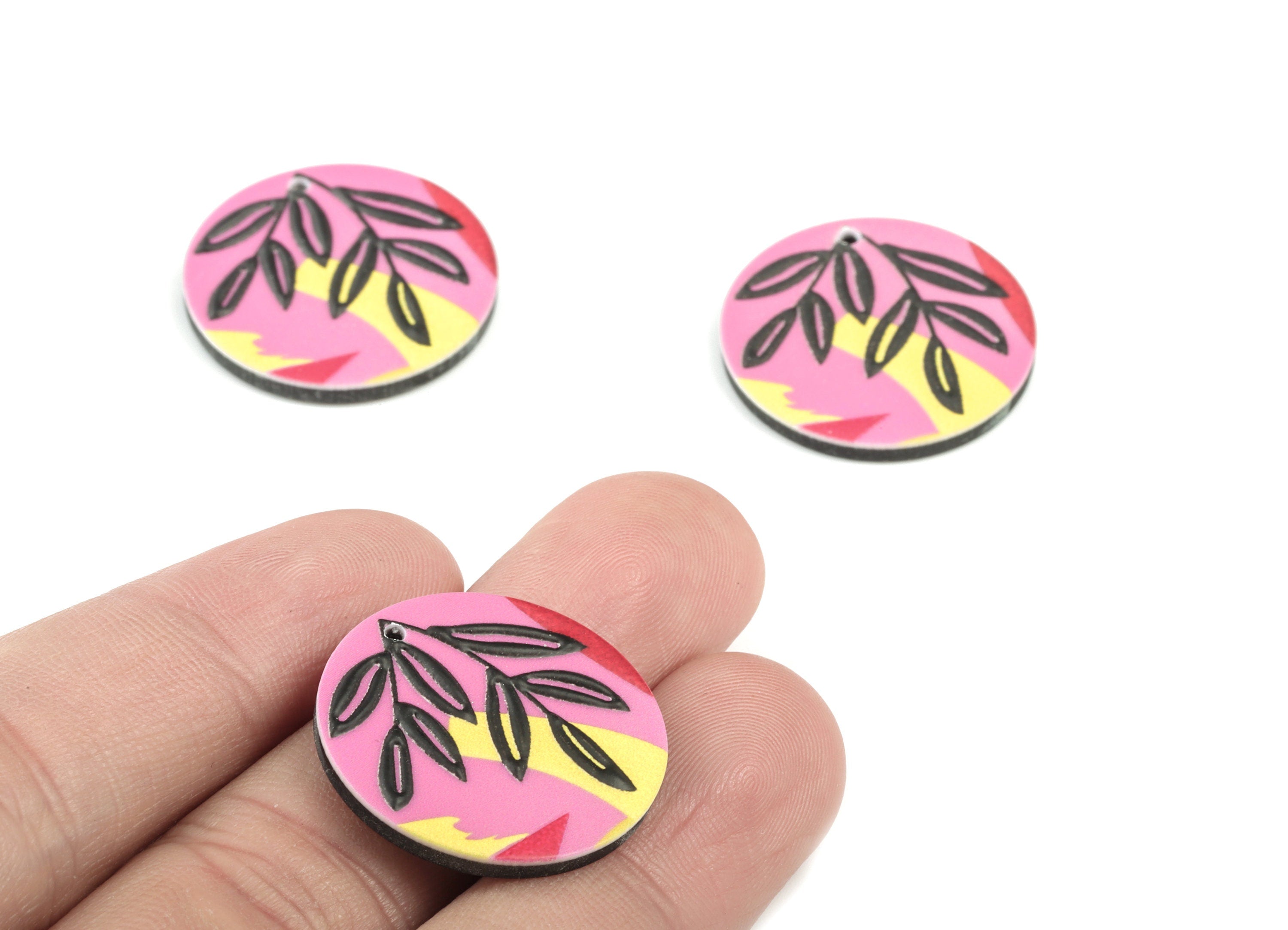 Acrylic Round Earring Charms - Acrylic Circle Earrings - Earring Findings - Jewelry Supplies - 24.86x24.74x2.59mm - AC2054 - DOMEDBAZAAR