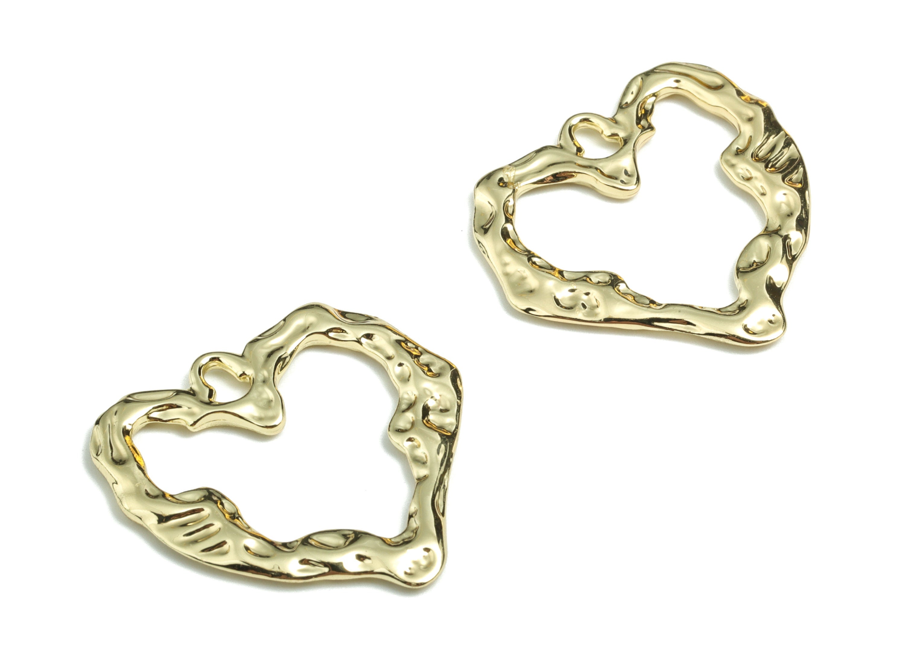 Alloy Heart Earring Charms - Gold Alloy Heart Pendant - Gold Tone Plated Alloy - Jewelry Supplies - 27.33x26.73x1.85mm - ZZ1721 - DOMEDBAZAAR