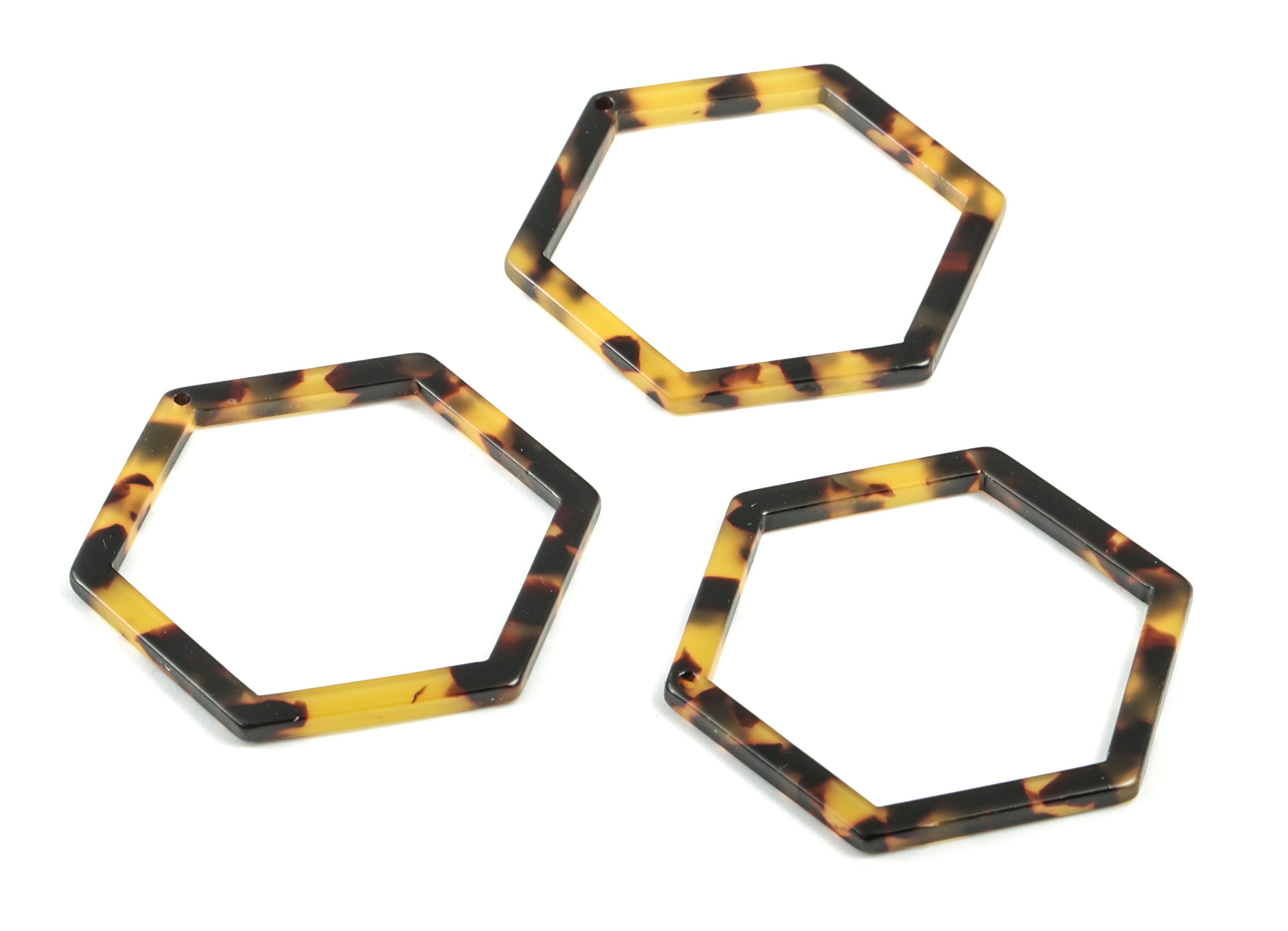 Acetate Hexagon Earring Charms - Acetate Hexagon Pendant - Tortoise Shell Earrings - Color Code: A02 - 44.75x39.4mm - AC1125-A02 - DOMEDBAZAAR