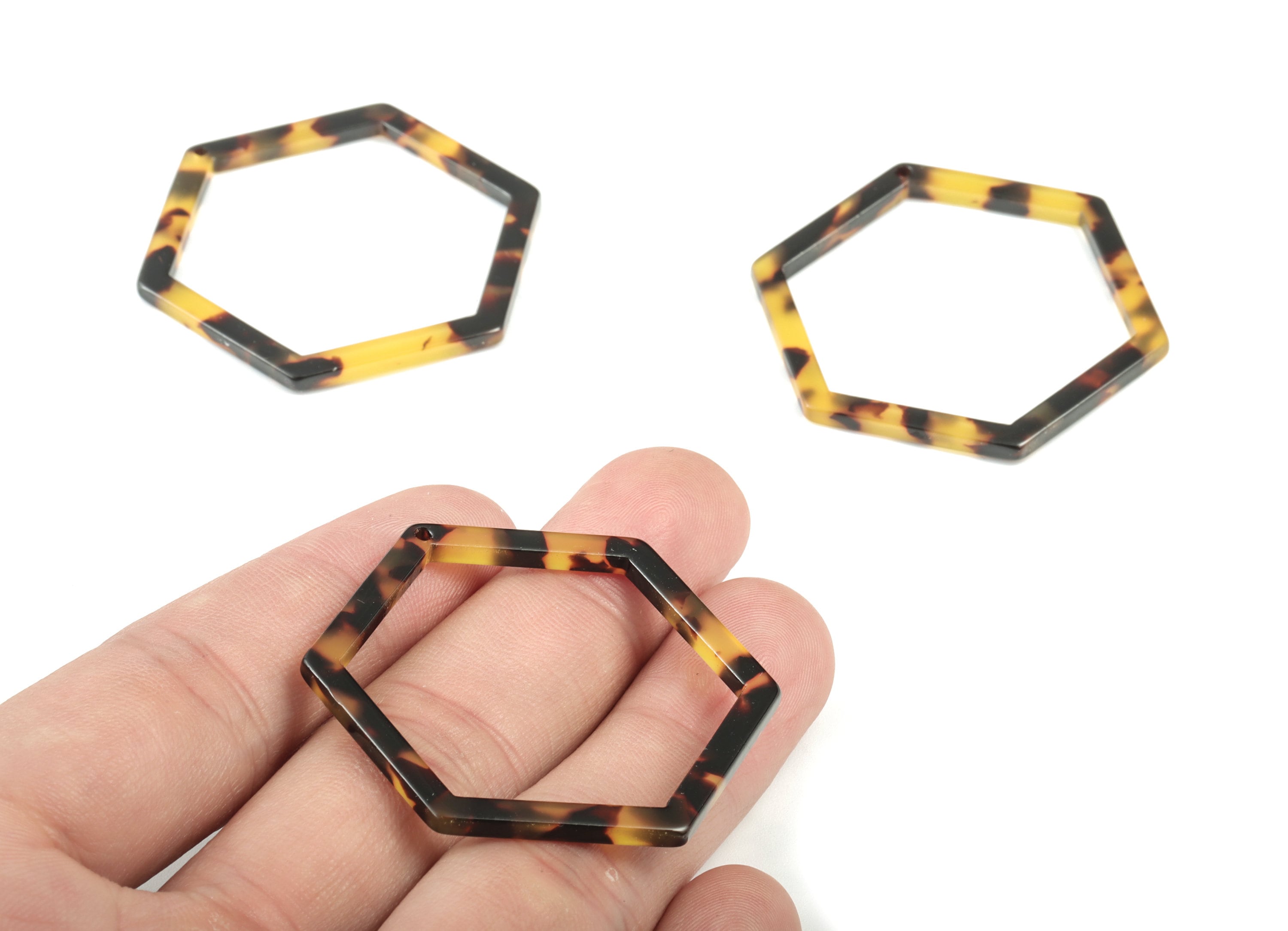 Acetate Hexagon Earring Charms - Acetate Hexagon Pendant - Tortoise Shell Earrings - Color Code: A02 - 44.75x39.4mm - AC1125-A02 - DOMEDBAZAAR