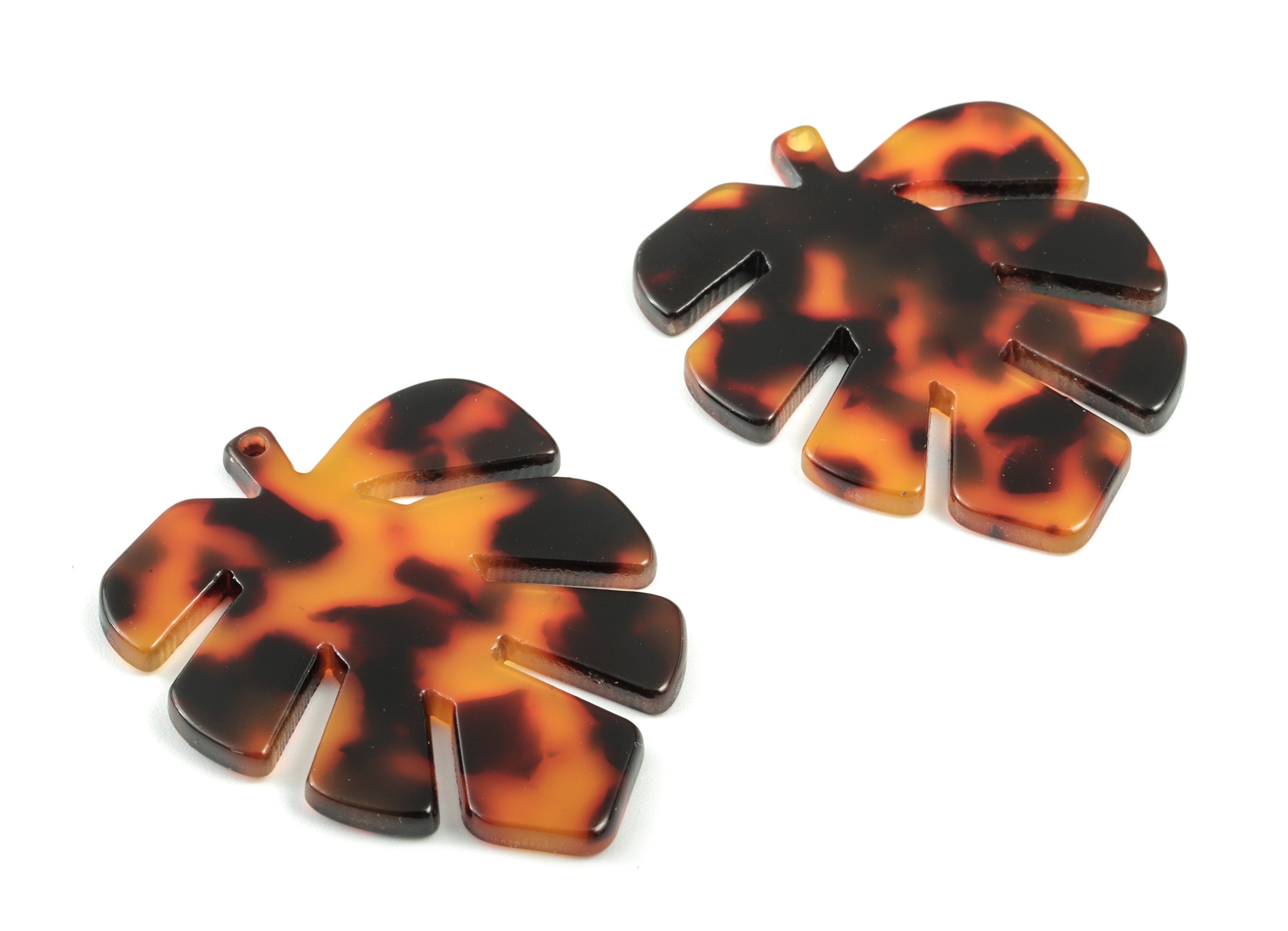 Acetate Leaf Earring Charms - Leaf Pendant - Tortoise Shell Earrings - Jewelry Making Supplies - Color Code: A04 - 44x35x2.5mm - AC1052-A04 - DOMEDBAZAAR