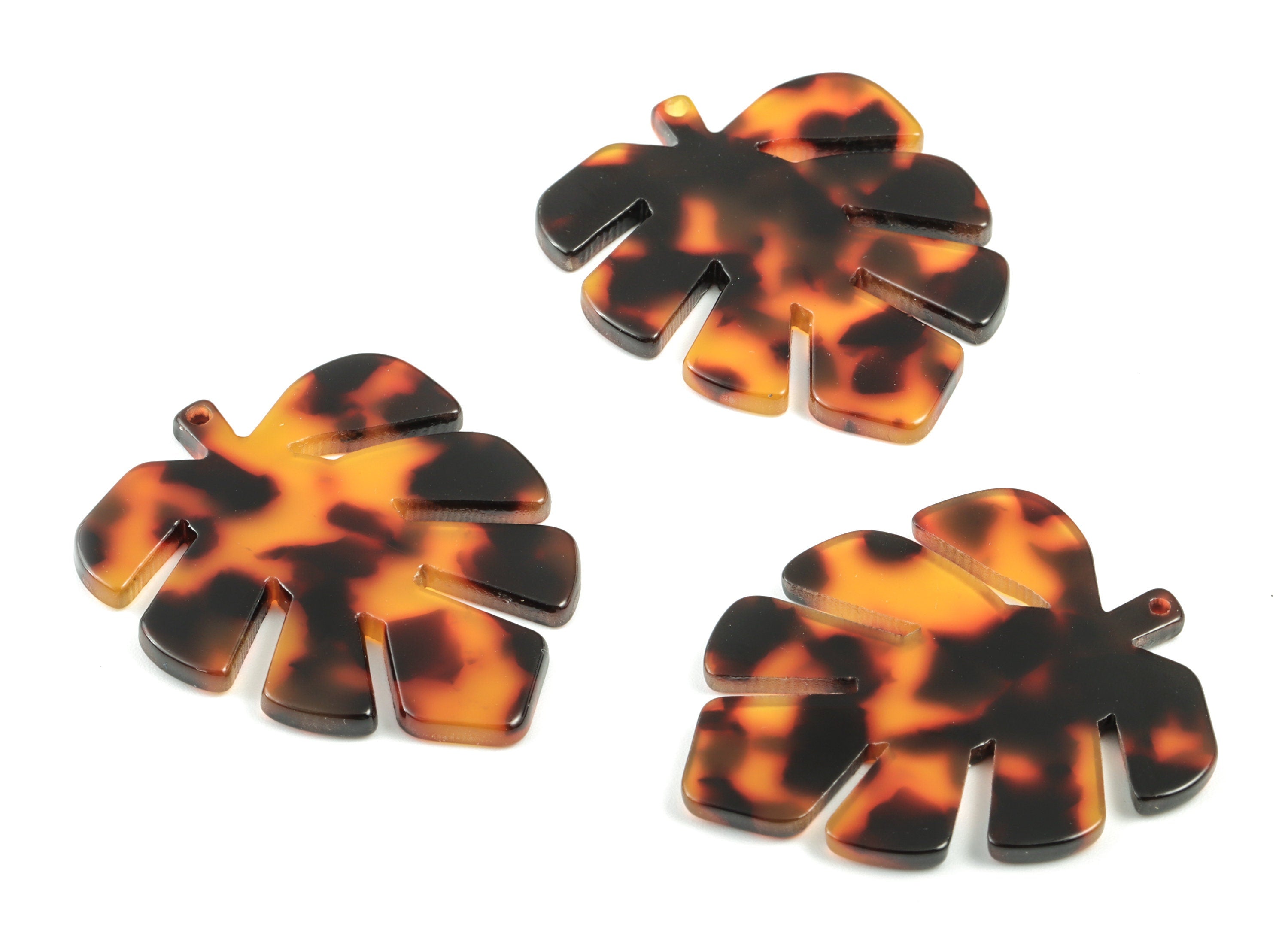 Acetate Leaf Earring Charms - Leaf Pendant - Tortoise Shell Earrings - Jewelry Making Supplies - Color Code: A04 - 44x35x2.5mm - AC1052-A04 - DOMEDBAZAAR