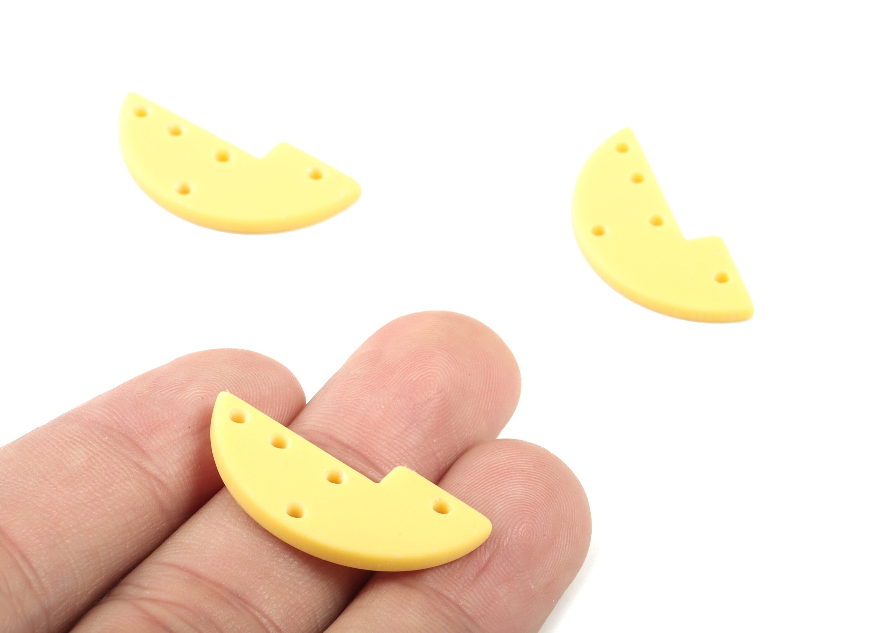 Acrylic Half Moon Earring Connector - Yellow Semi Circle Earring Charms - 5 Holes - Color Code:A474 - 29.54x13.22x2.43mm - AC2036-A474 - DOMEDBAZAAR