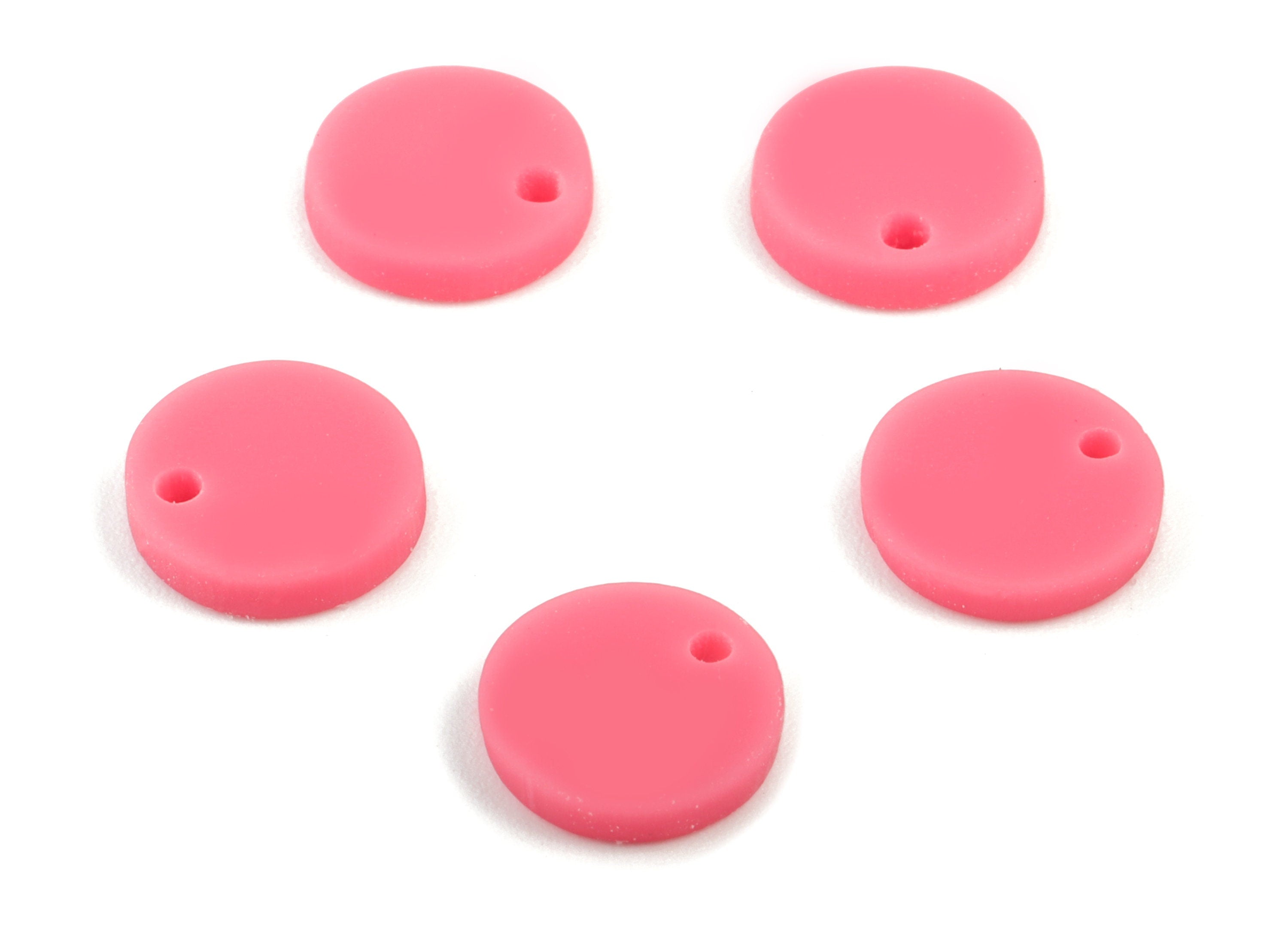 Acrylic Mini Round Earring Charms - Pink Mini Circle Pendant - Jewelry Supplies - Color Code:A484 - 10.85x10.85x2.11mm - AC2031-A484 - DOMEDBAZAAR