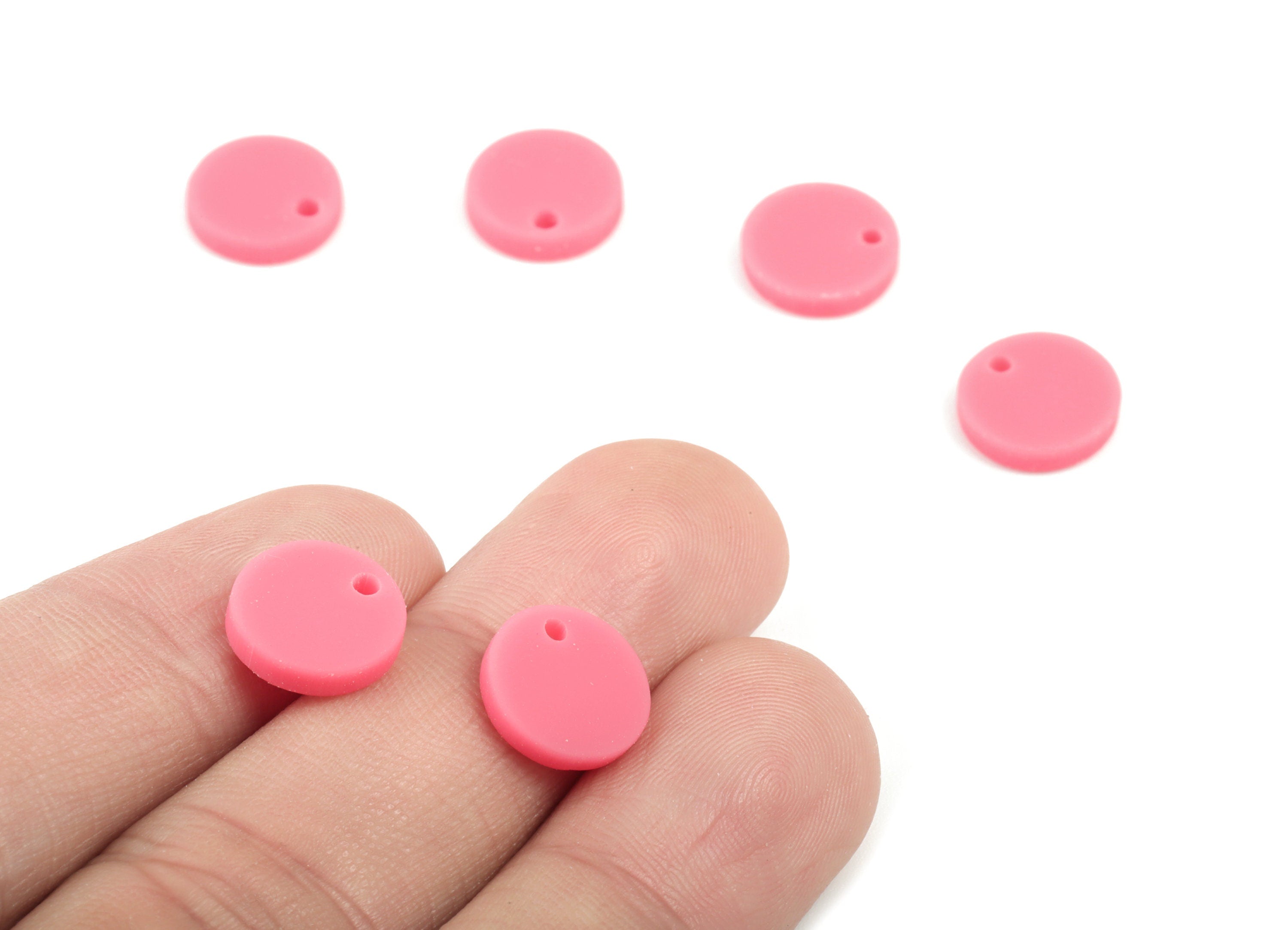 Acrylic Mini Round Earring Charms - Pink Mini Circle Pendant - Jewelry Supplies - Color Code:A484 - 10.85x10.85x2.11mm - AC2031-A484 - DOMEDBAZAAR