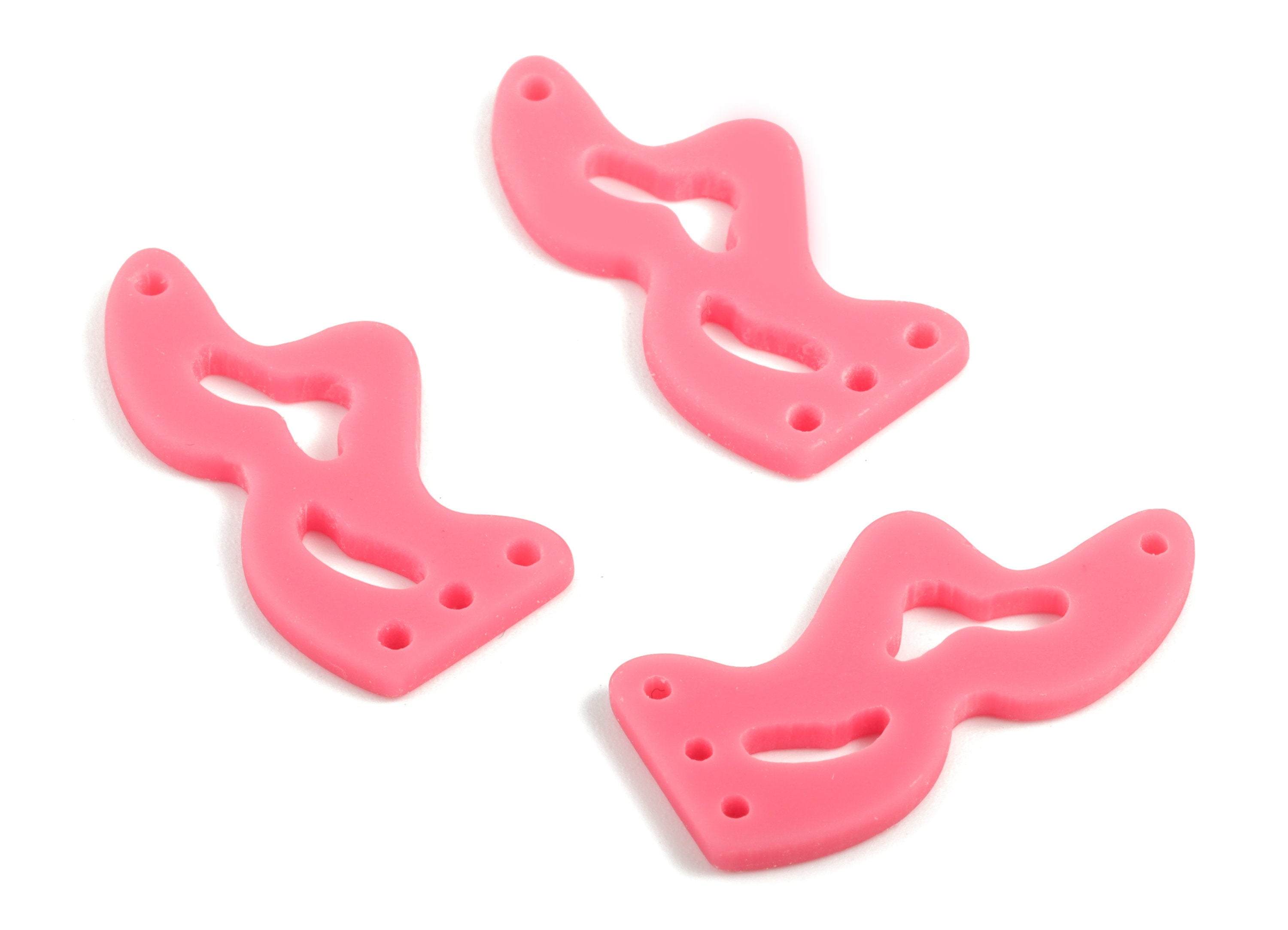 Acrylic Waves Earring Connector - Pink Waves Earring Charms - 2 Holes - Jewelry Supplies - Color Code:A484 - 30.45x14.64x2mm - AC2034-A484 - DOMEDBAZAAR