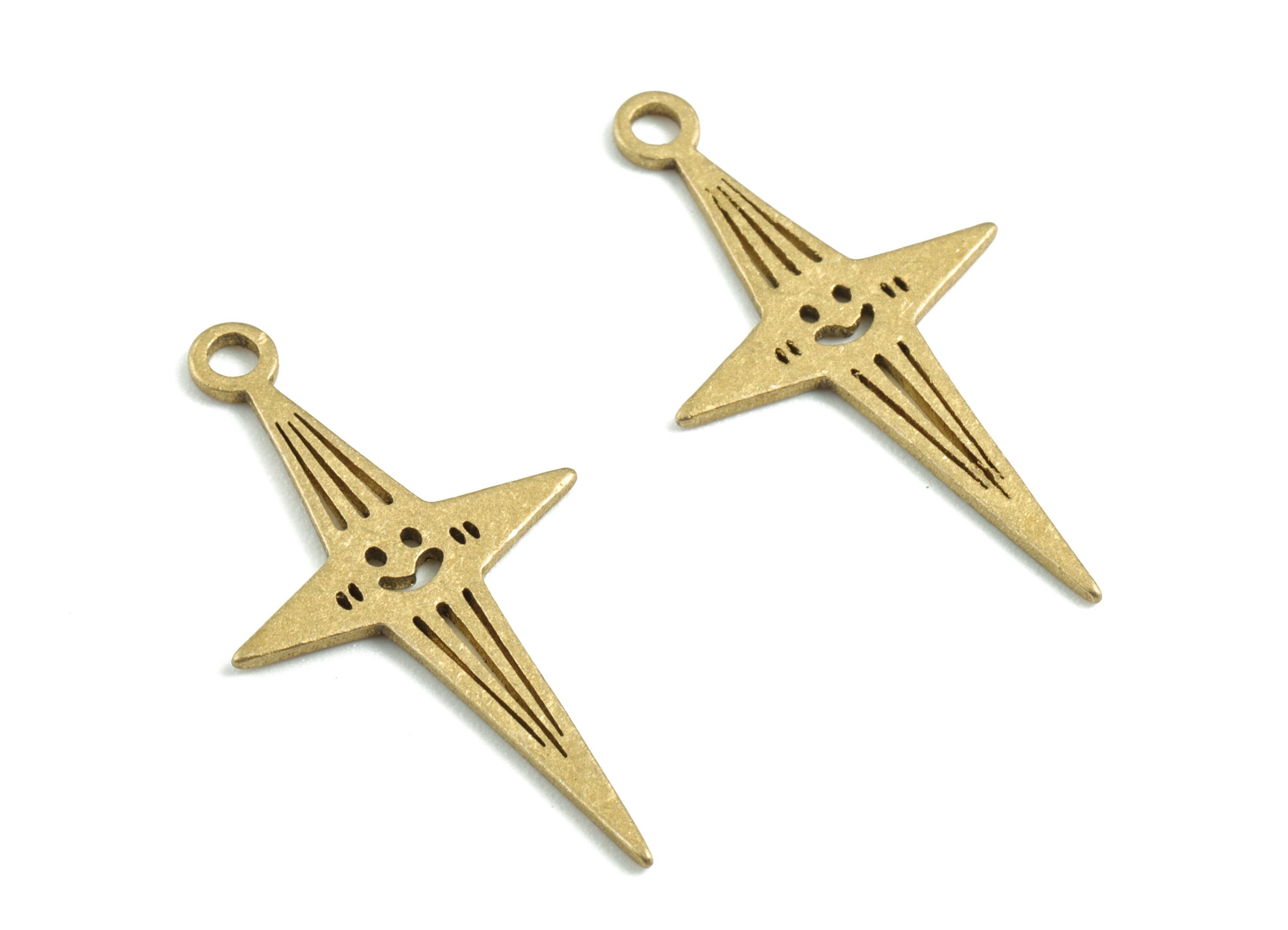 Brass Smiley Star Earring Charms - Raw Brass Smiley Star Pendant - Earrings Finding - Jewelry Supplies - 27.65x14.75x0.81mm - PPM3160 - DOMEDBAZAAR