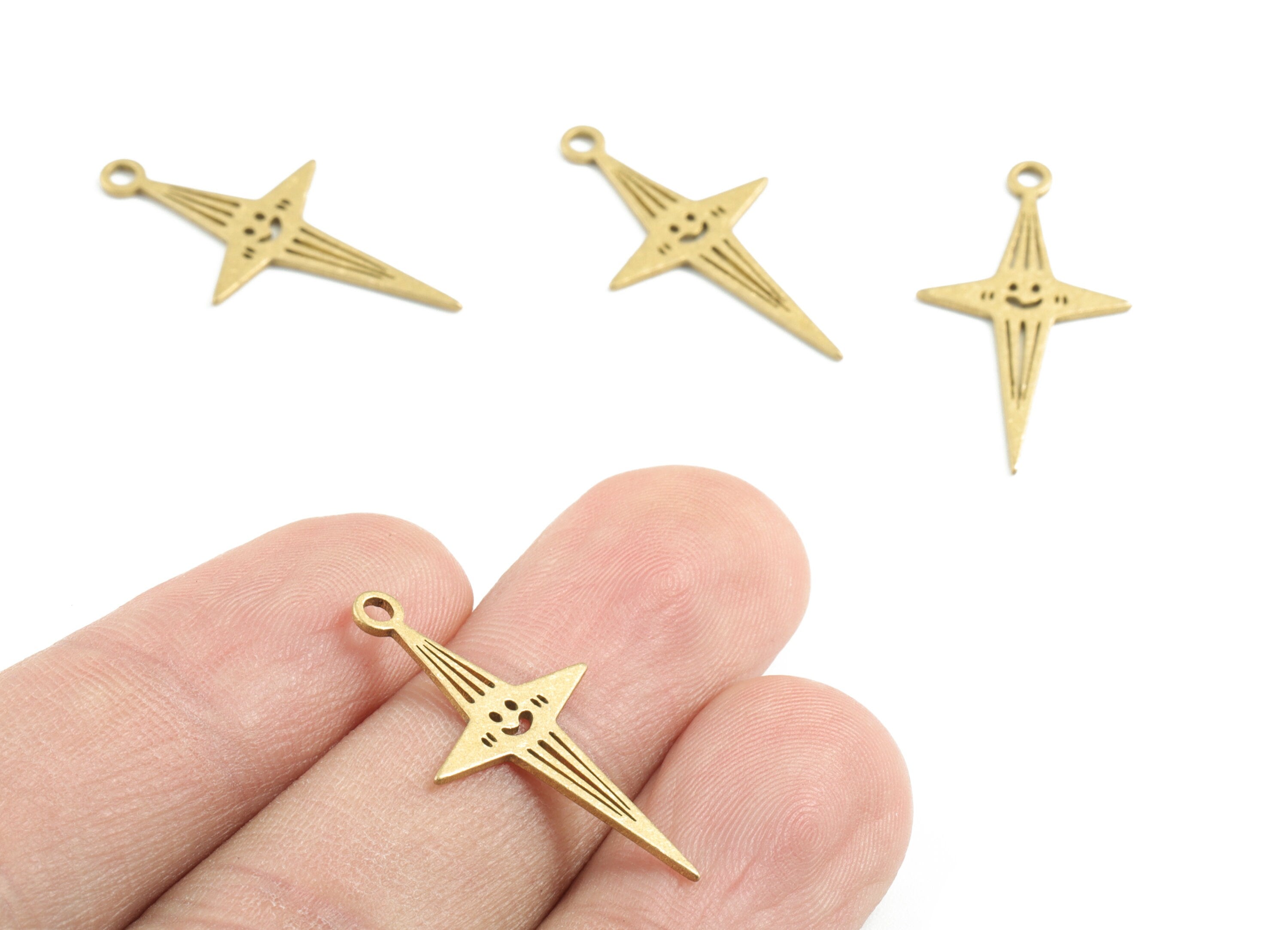 Brass Smiley Star Earring Charms - Raw Brass Smiley Star Pendant - Earrings Finding - Jewelry Supplies - 27.65x14.75x0.81mm - PPM3160 - DOMEDBAZAAR