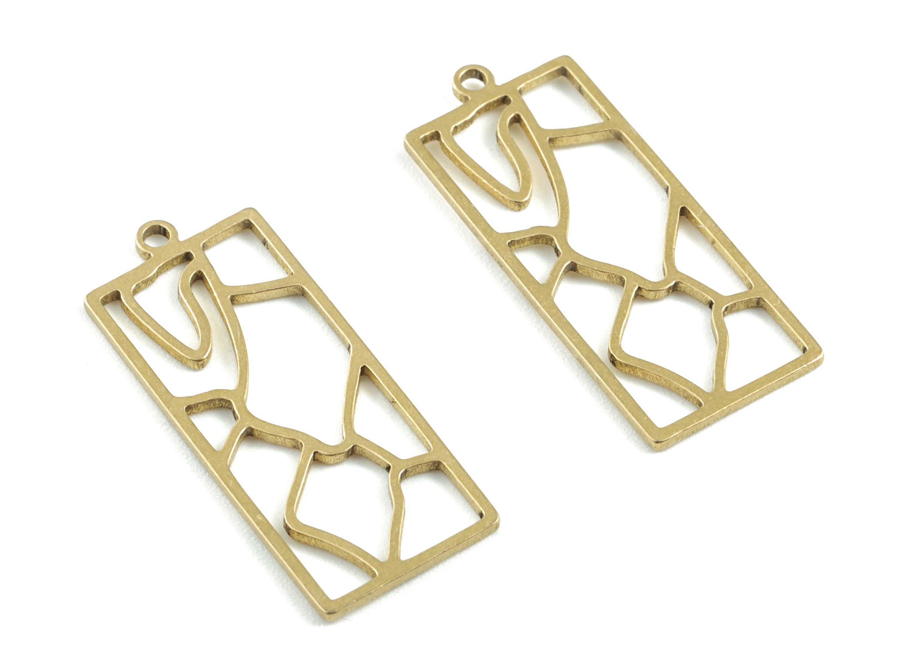 Brass Rectangle Earring Charms - Raw Brass Rectangle Cracked Pendant - Earrings Finding - Jewelry Supplies - 27.19x11.1x0.82mm - PPM3200 - DOMEDBAZAAR