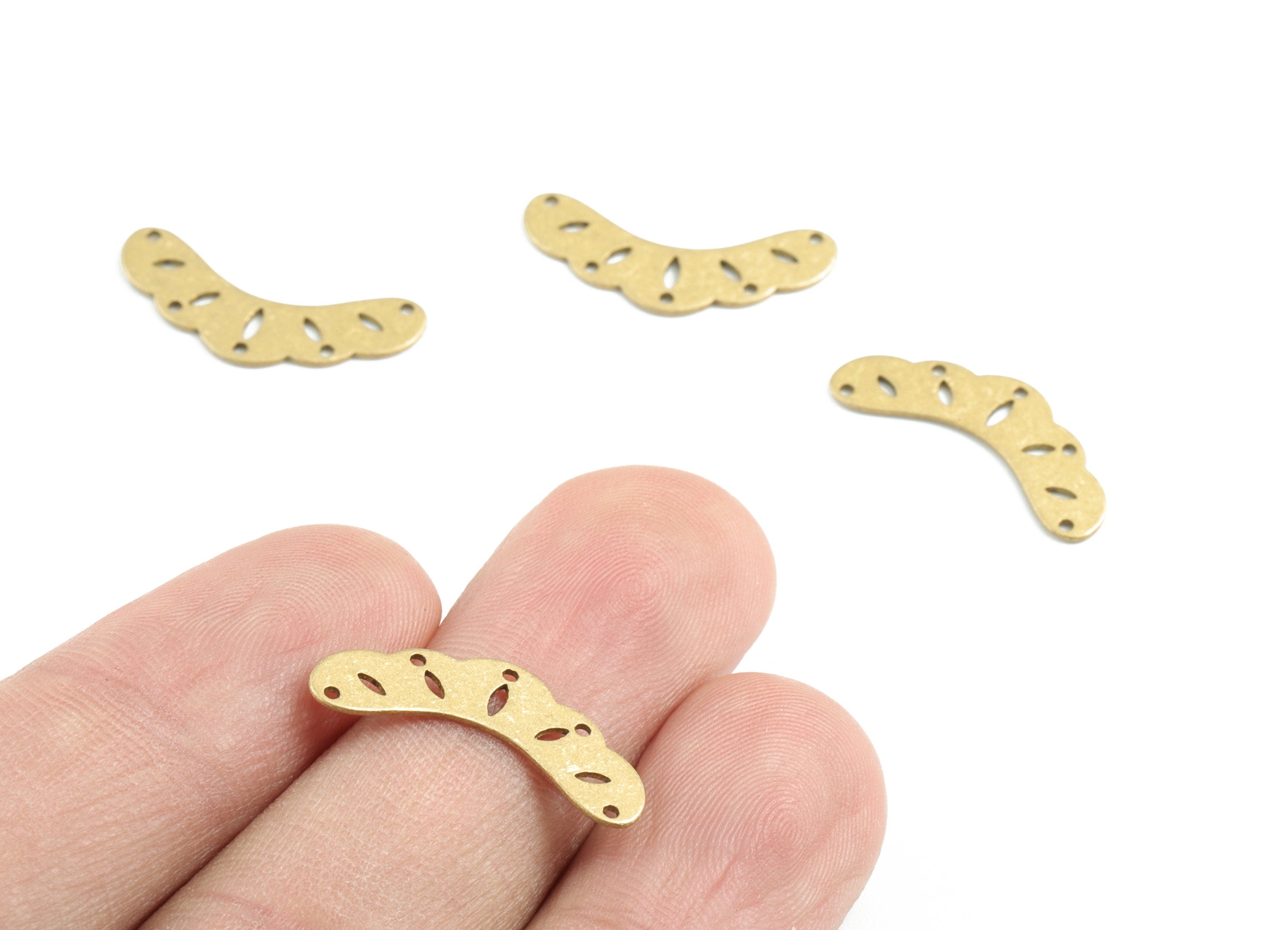 Brass Leafs Earring Connector - Raw Brass Leafs Earring Charms and Pendant - 5 Holes - Jewelry Supplies - 21.57x9.14x0.59mm - PPM3174 - DOMEDBAZAAR