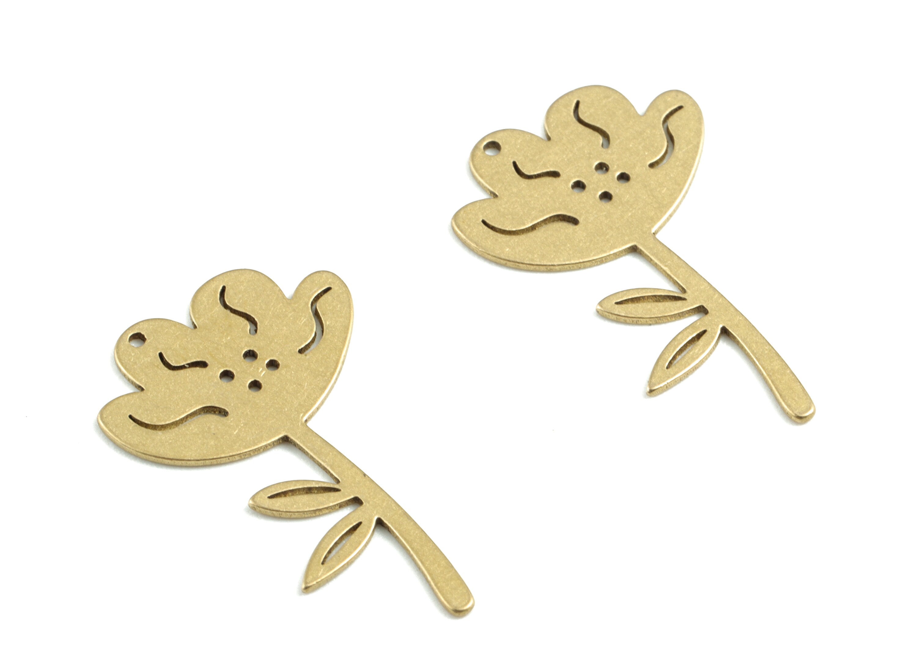 Brass Flower Earring Charms - Raw Brass Flower Pendant - Earrings Finding - Jewelry Supplies - 24.65x15.74x0.62mm - PPM3173 - DOMEDBAZAAR