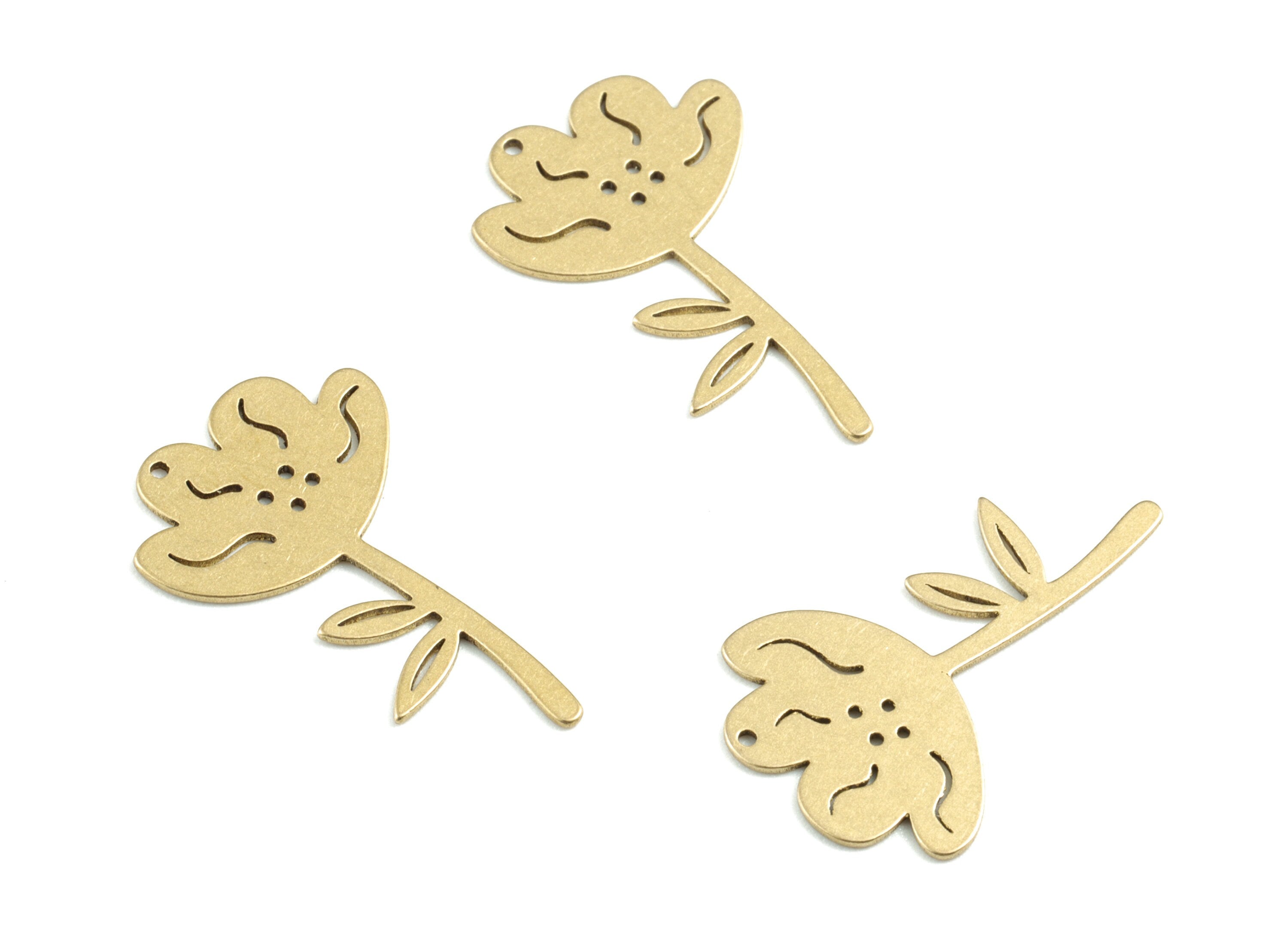 Brass Flower Earring Charms - Raw Brass Flower Pendant - Earrings Finding - Jewelry Supplies - 24.65x15.74x0.62mm - PPM3173 - DOMEDBAZAAR