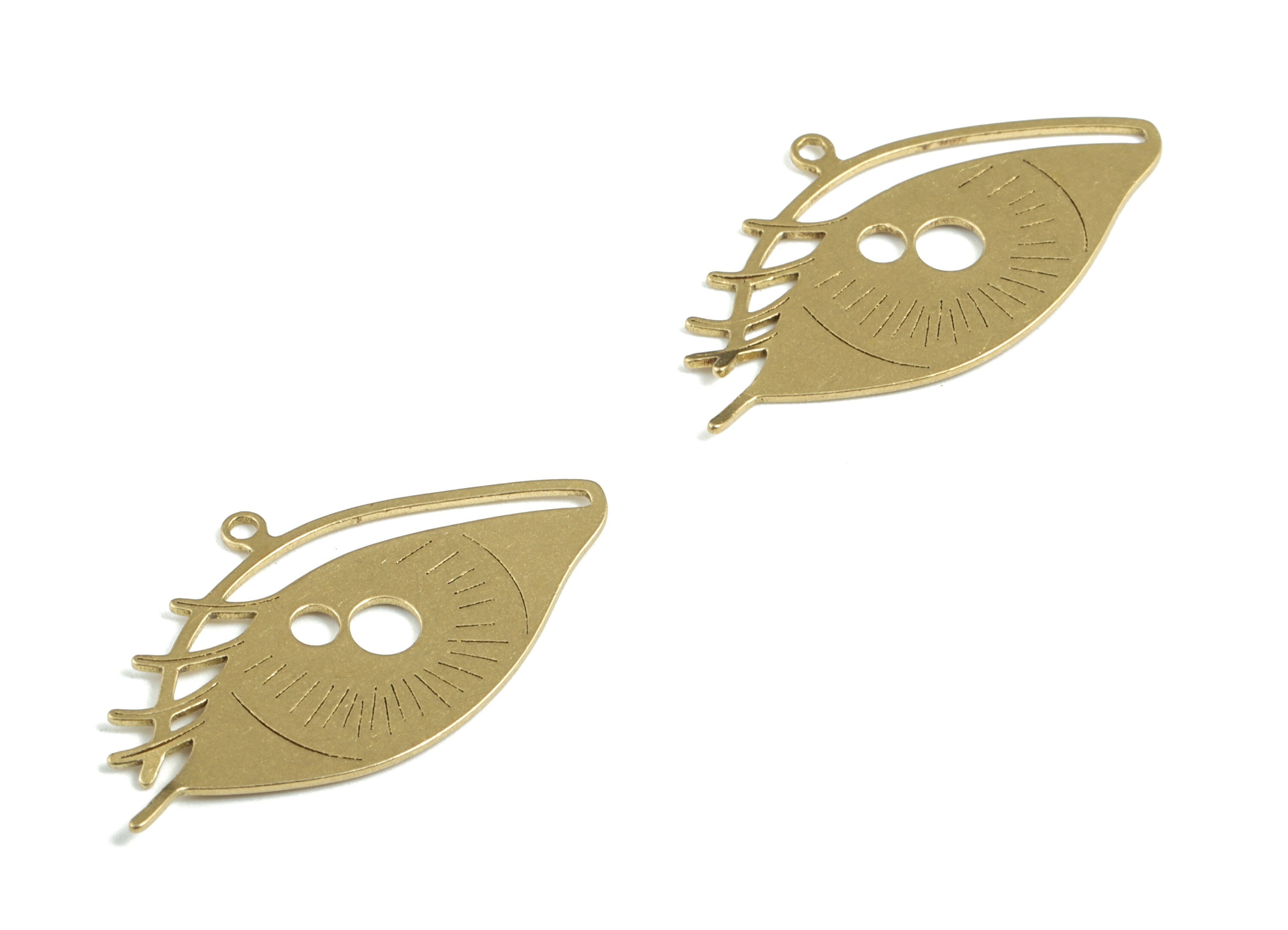 Brass Eyelash Earring Charms - Raw Brass Eyelash Pendant - Earrings Finding - Jewelry Supplies - 30.98x17.34x0.77mm - PPM3237 - DOMEDBAZAAR