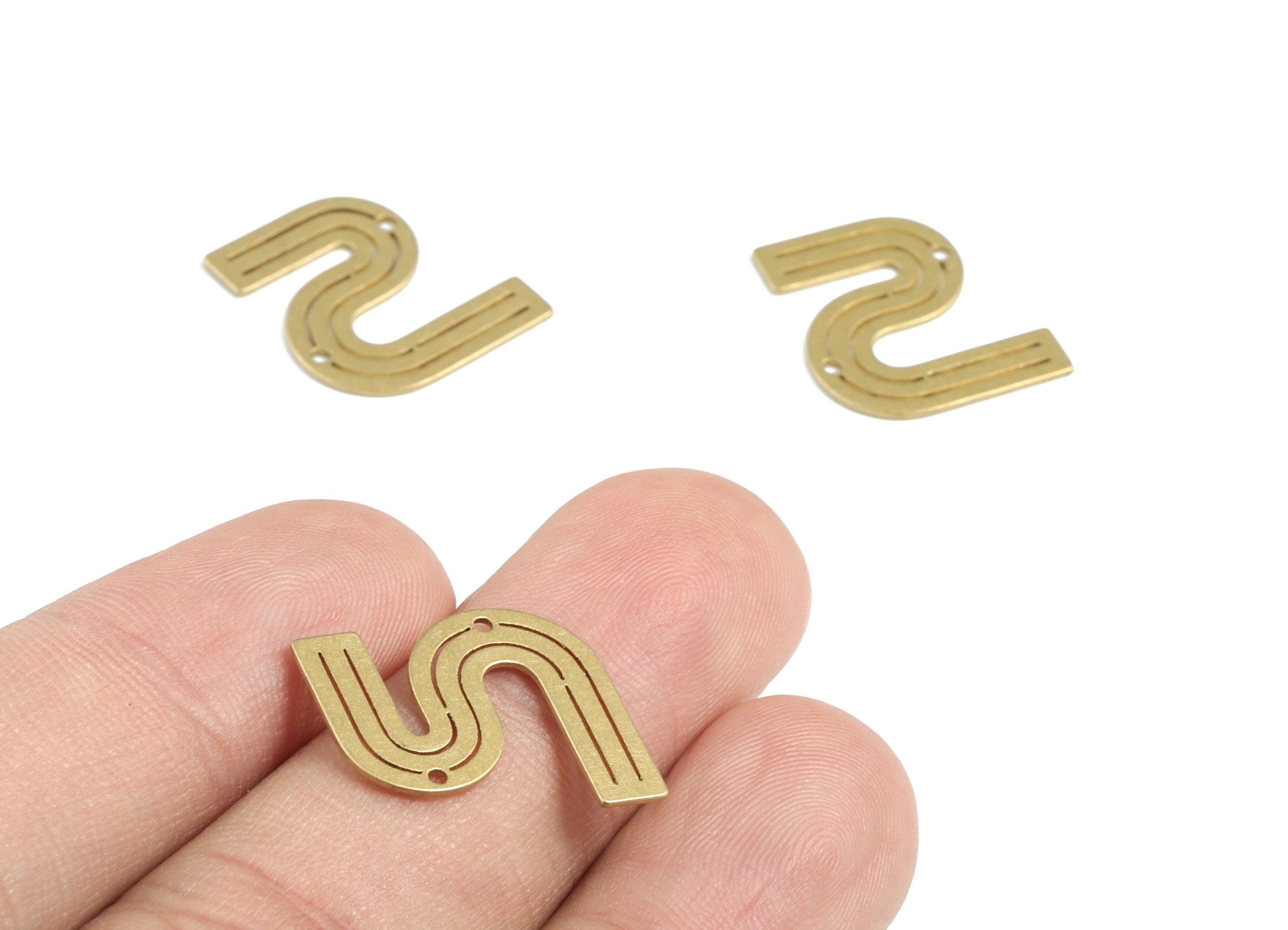 Brass S Earring Connector - Raw Brass S Earring Charms and Pendant - 2 Holes - Earring Findings - Jewelry Supplies - 18x16x0.59mm - PPM3212 - DOMEDBAZAAR