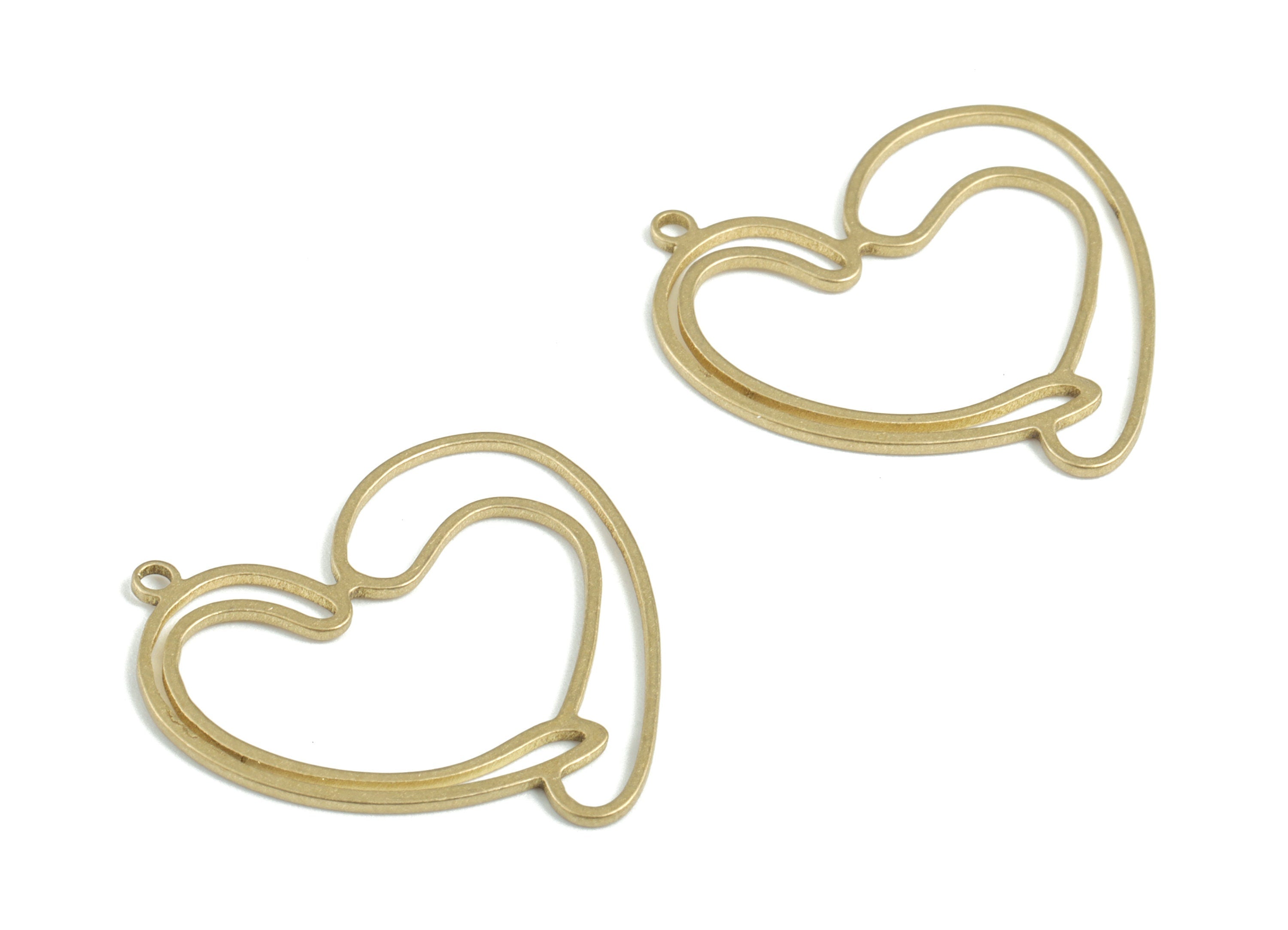 Brass Heart Earring Charms - Raw Brass Ear Wire Heart Pendant - Earrings Finding - Jewelry Supplies - 26.35x24.95x0.89mm - PPM3217 - DOMEDBAZAAR