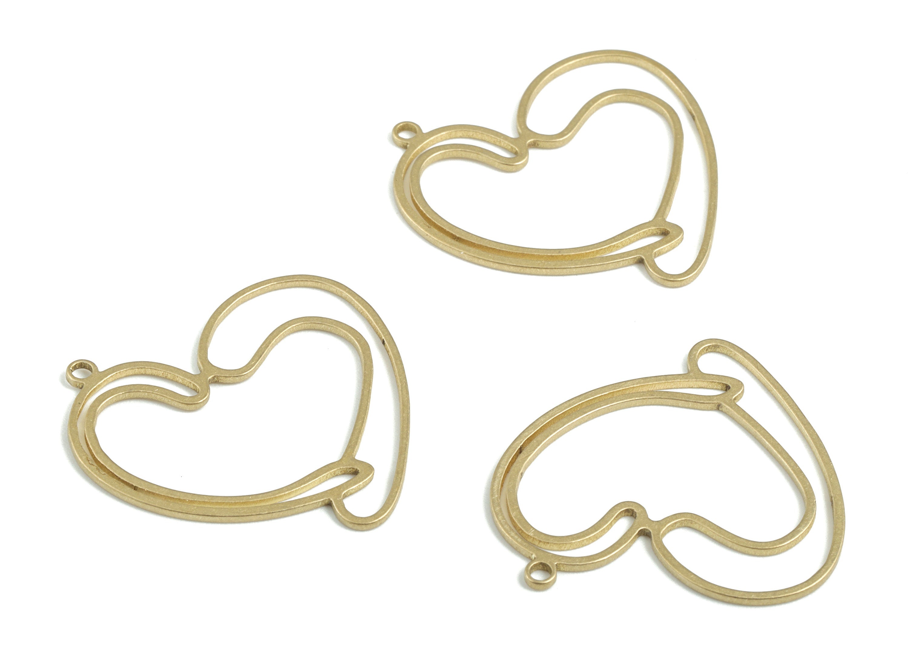 Brass Heart Earring Charms - Raw Brass Ear Wire Heart Pendant - Earrings Finding - Jewelry Supplies - 26.35x24.95x0.89mm - PPM3217 - DOMEDBAZAAR