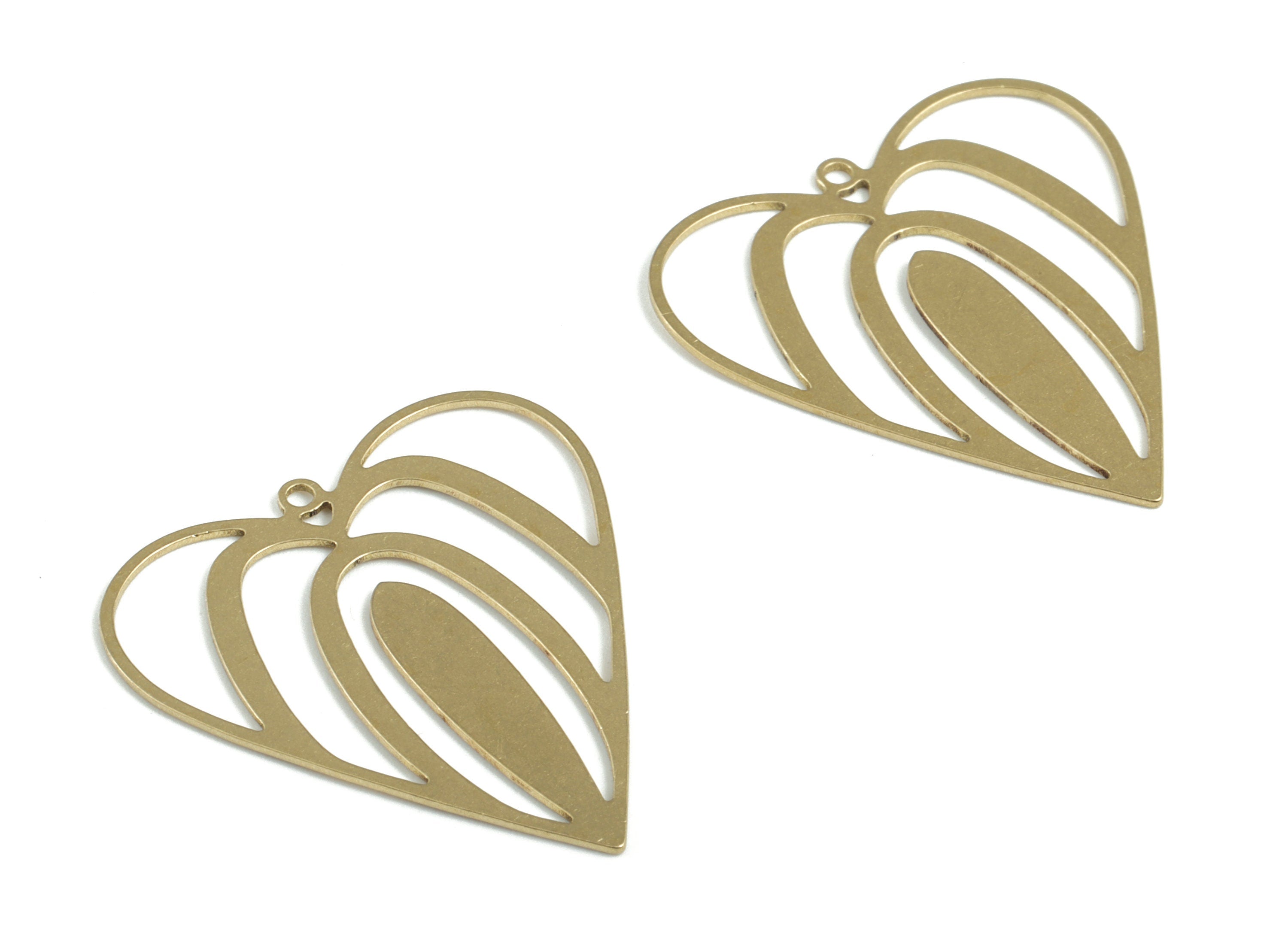 Brass Heart Earring Charms - Raw Brass Heart Pendant - Earrings Finding - Jewelry Supplies - 28.87x26.95x0.68mm - PPM3238 - DOMEDBAZAAR