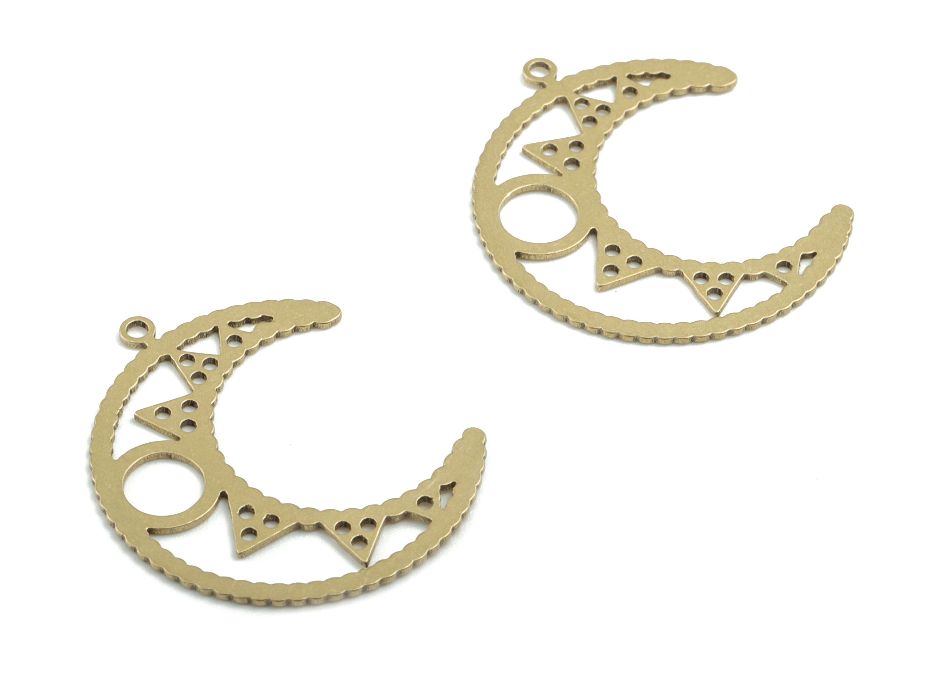 Brass Crescent Earring Charms - Raw Brass Moon Pendant - Earrings Finding - Jewelry Supplies - 27.96x22.81x0.6mm - PPM3223 - DOMEDBAZAAR