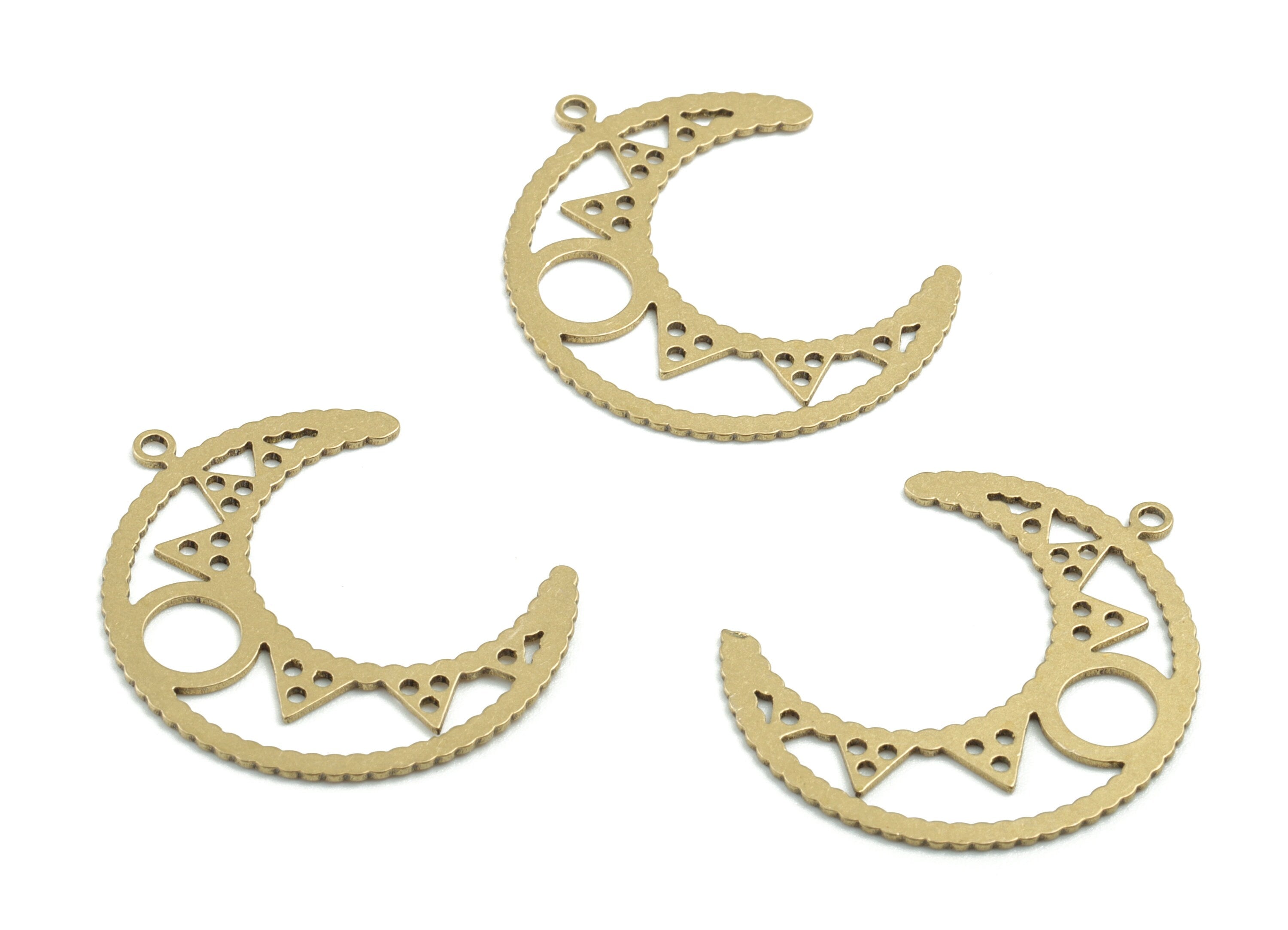 Brass Crescent Earring Charms - Raw Brass Moon Pendant - Earrings Finding - Jewelry Supplies - 27.96x22.81x0.6mm - PPM3223 - DOMEDBAZAAR
