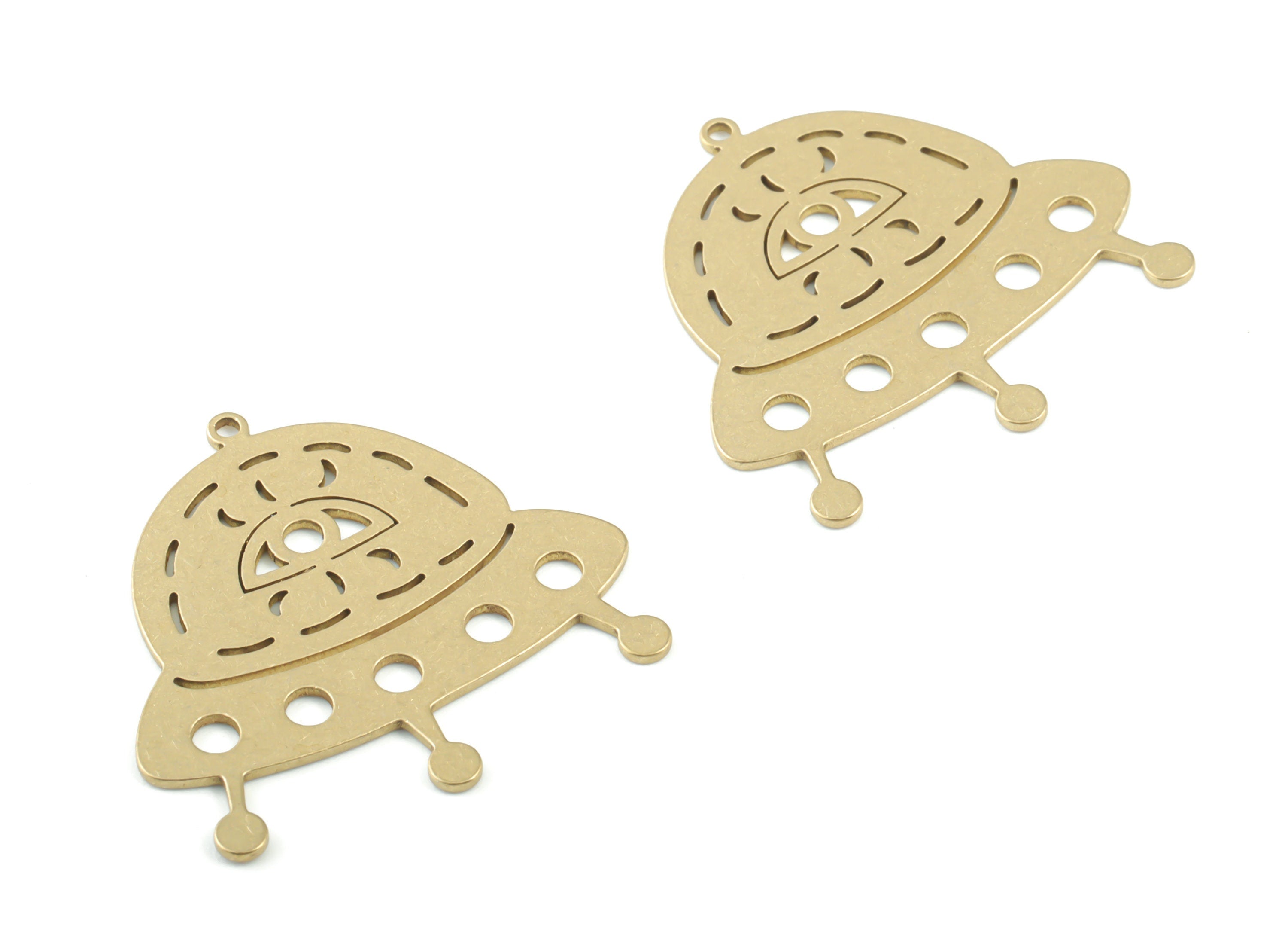 Brass UFO Earring Charms - Raw Brass UFO Pendant - Earrings Finding - Jewelry Supplies - 30.12x29.13x0.78mm - PPM3388 - DOMEDBAZAAR