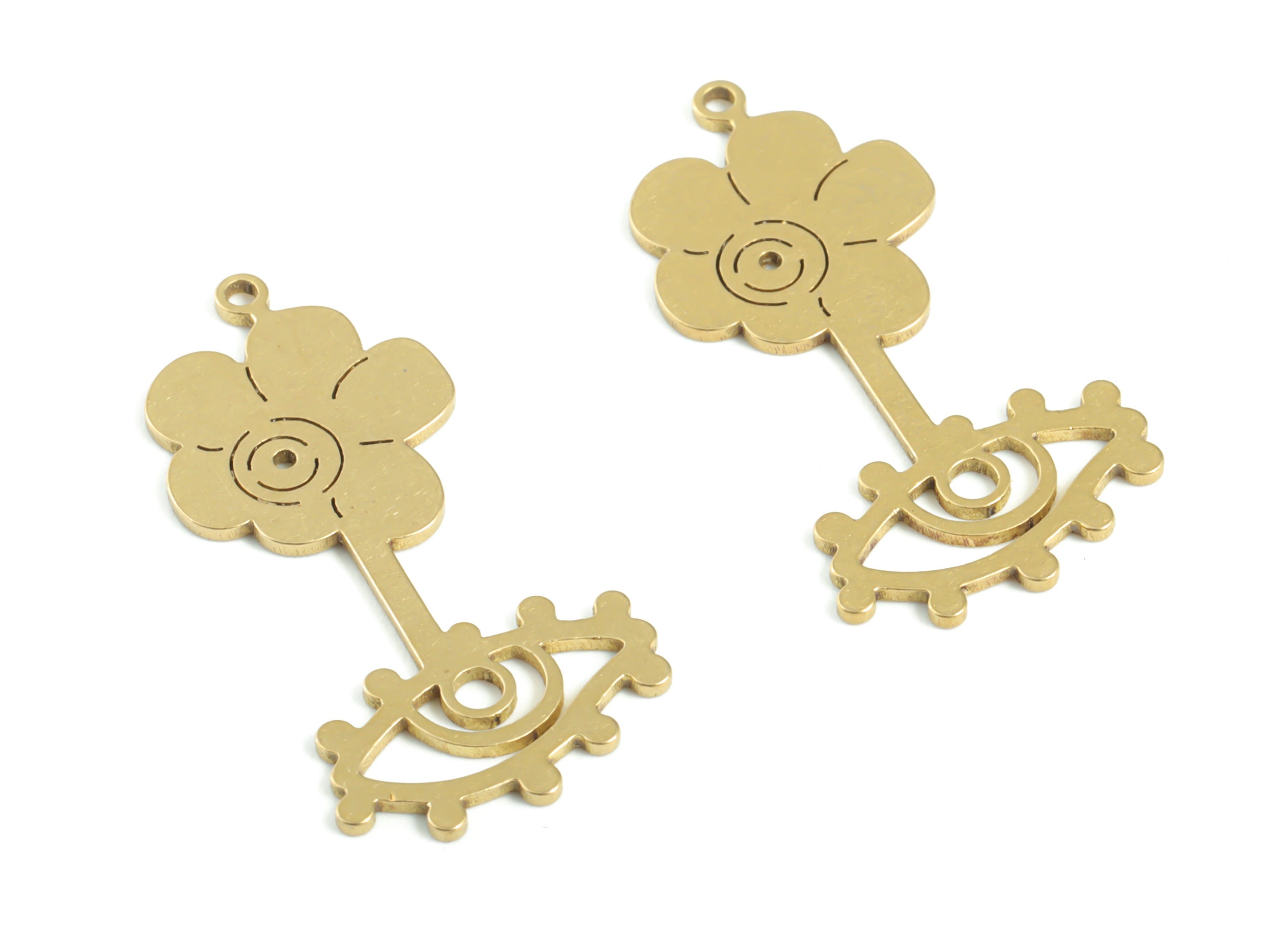Brass Eye Flower Earring Charms - Raw Brass Eyelash Flower Pendant - Earrings Finding - Jewelry Supplies - 28.28x14.7x0.86mm - PPM3338 - DOMEDBAZAAR