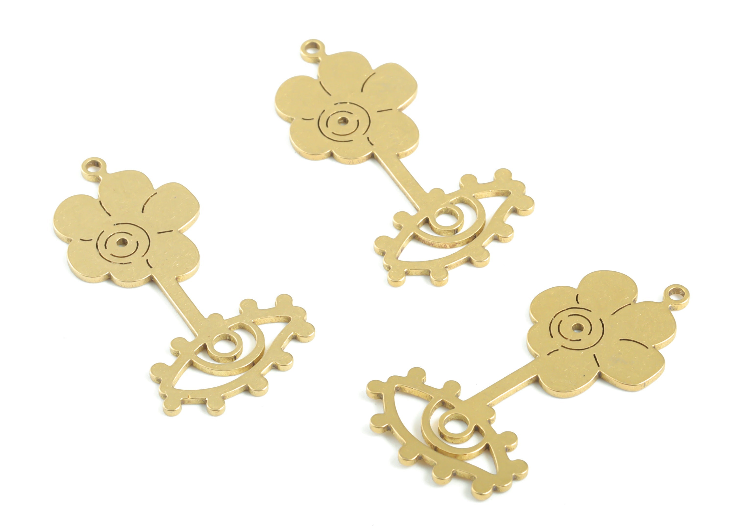 Brass Eye Flower Earring Charms - Raw Brass Eyelash Flower Pendant - Earrings Finding - Jewelry Supplies - 28.28x14.7x0.86mm - PPM3338 - DOMEDBAZAAR