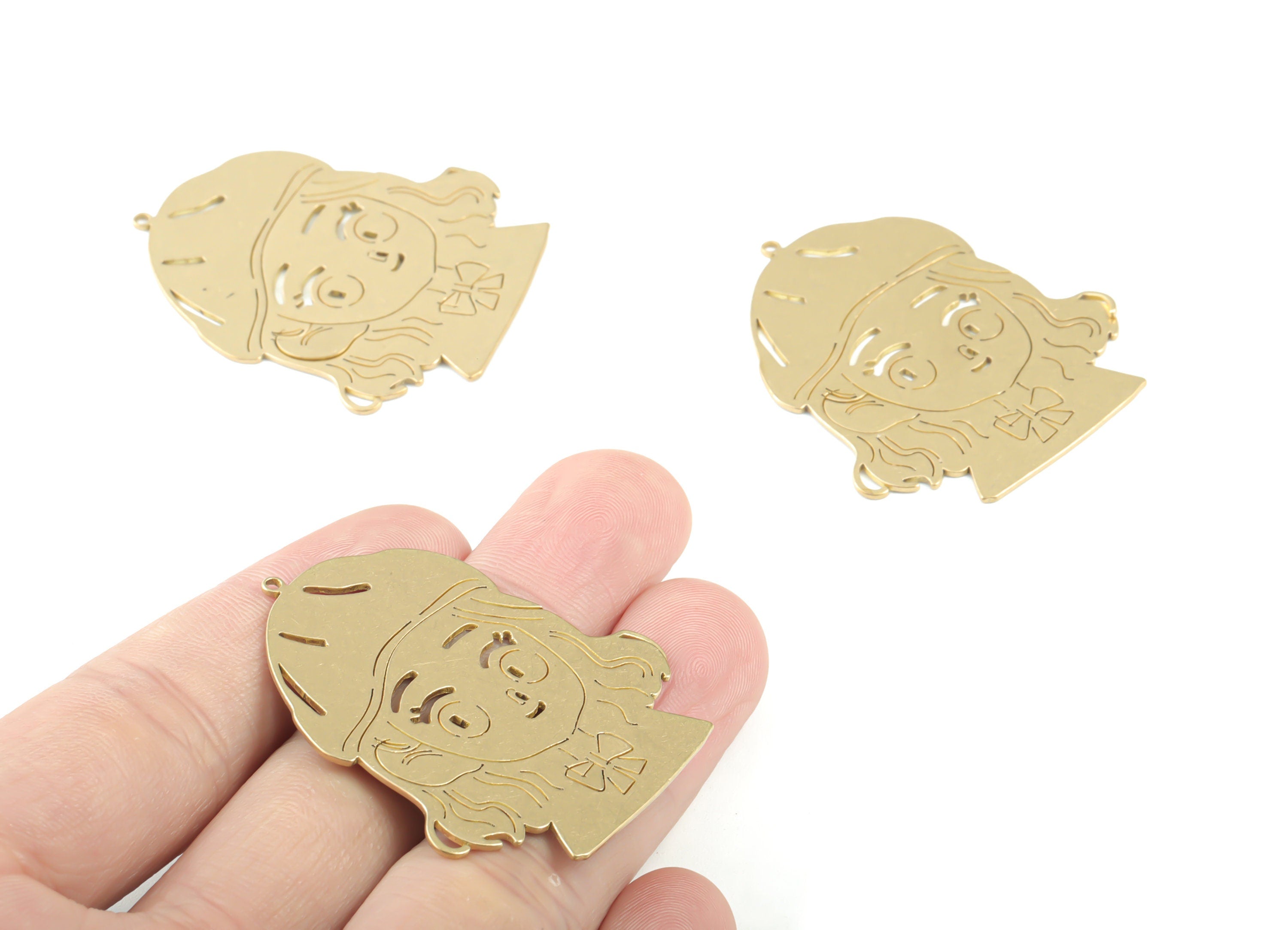 Brass Capped Girl Earring Charms - Raw Brass Little Girl Pendant - Earrings Finding - Jewelry Supplies - 45.4x38.72x0.87mm - PPM3320 - DOMEDBAZAAR