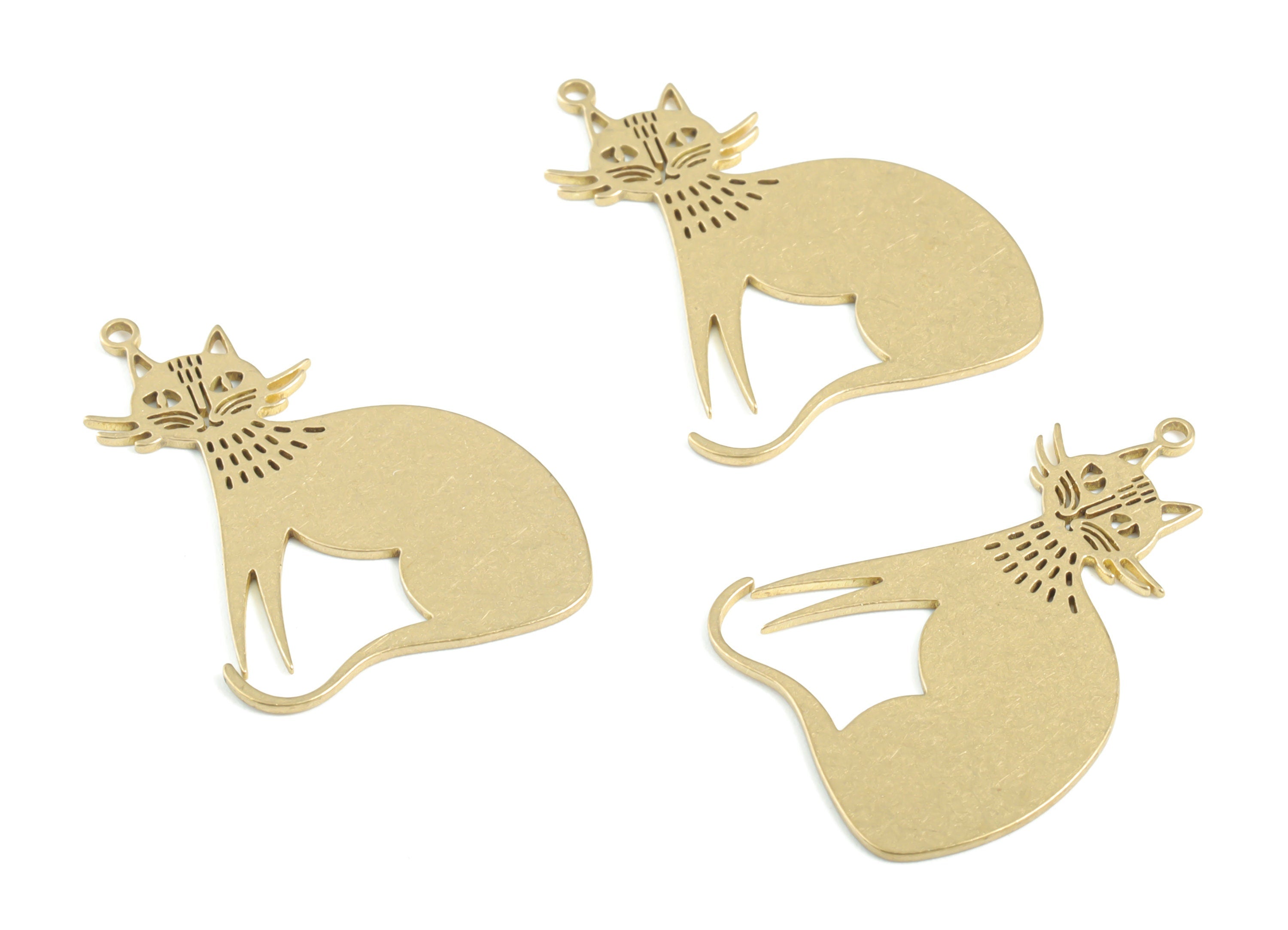 Brass Cat Earring Charms - Raw Brass Cat Pendant - Earrings Finding - Jewelry Supplies - 33.86x22.79x0.79mm - PPM3387 - DOMEDBAZAAR