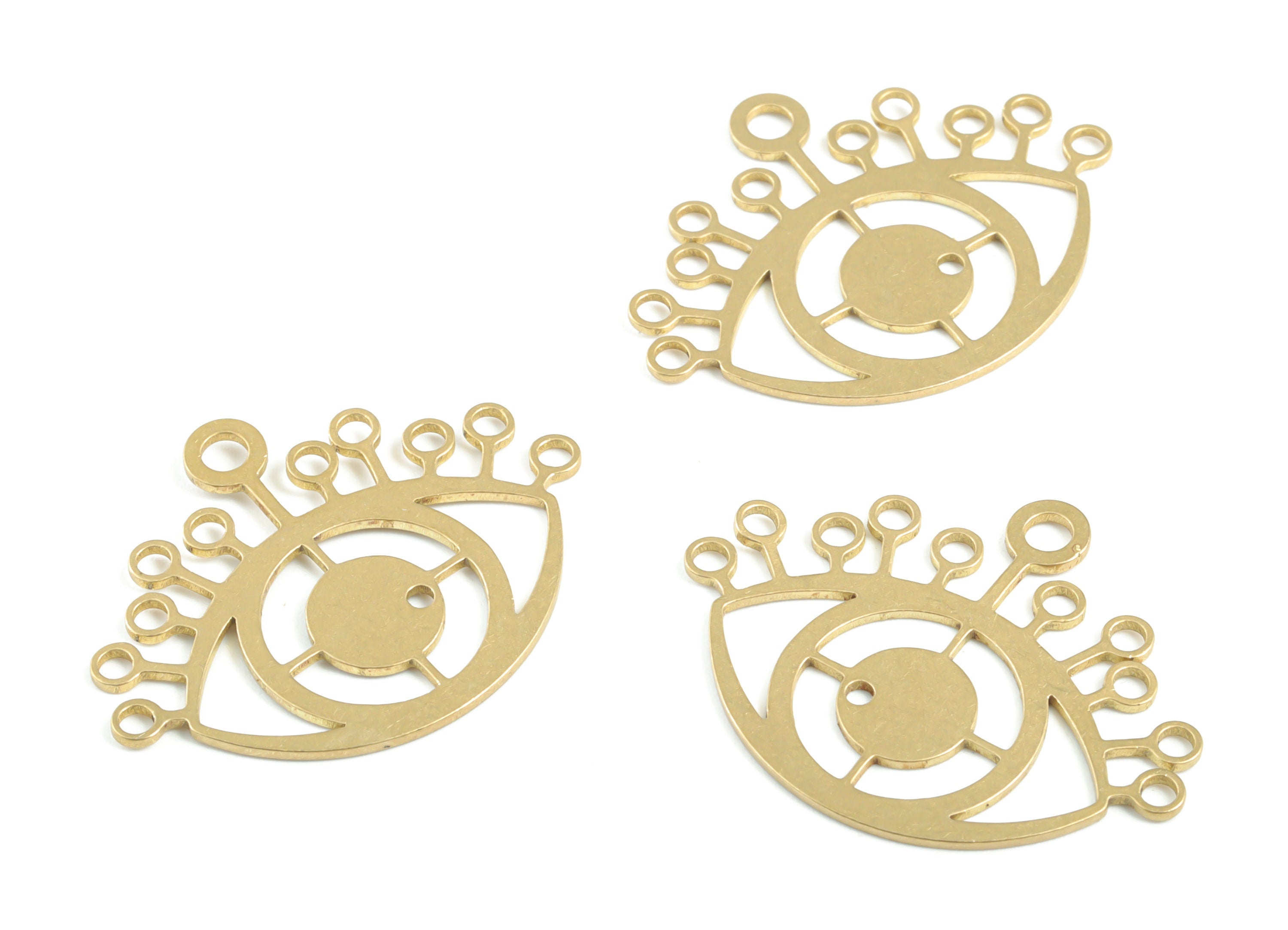 Brass Eyelash Earring Connector - Raw Brass Eye Earring Charms and Pendant - Jewelry Supplies - 33.17x25.52x0.81mm - PPM3345 - DOMEDBAZAAR