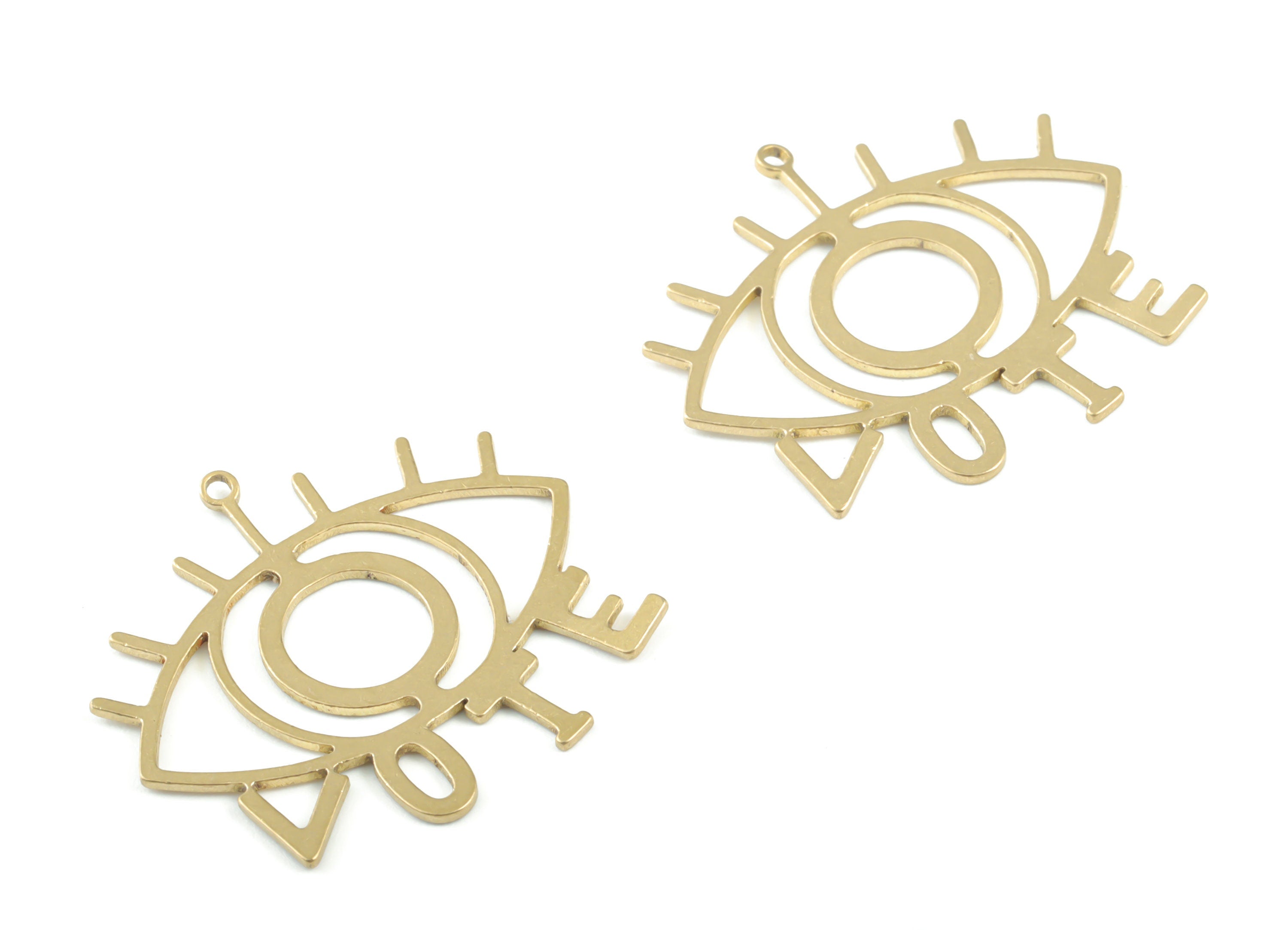Brass Eye Earring Charms - Raw Brass Eye Lash Pendant - Earrings Finding - Jewelry Supplies - 30.68x27.72x0.86mm - PPM3333 - DOMEDBAZAAR