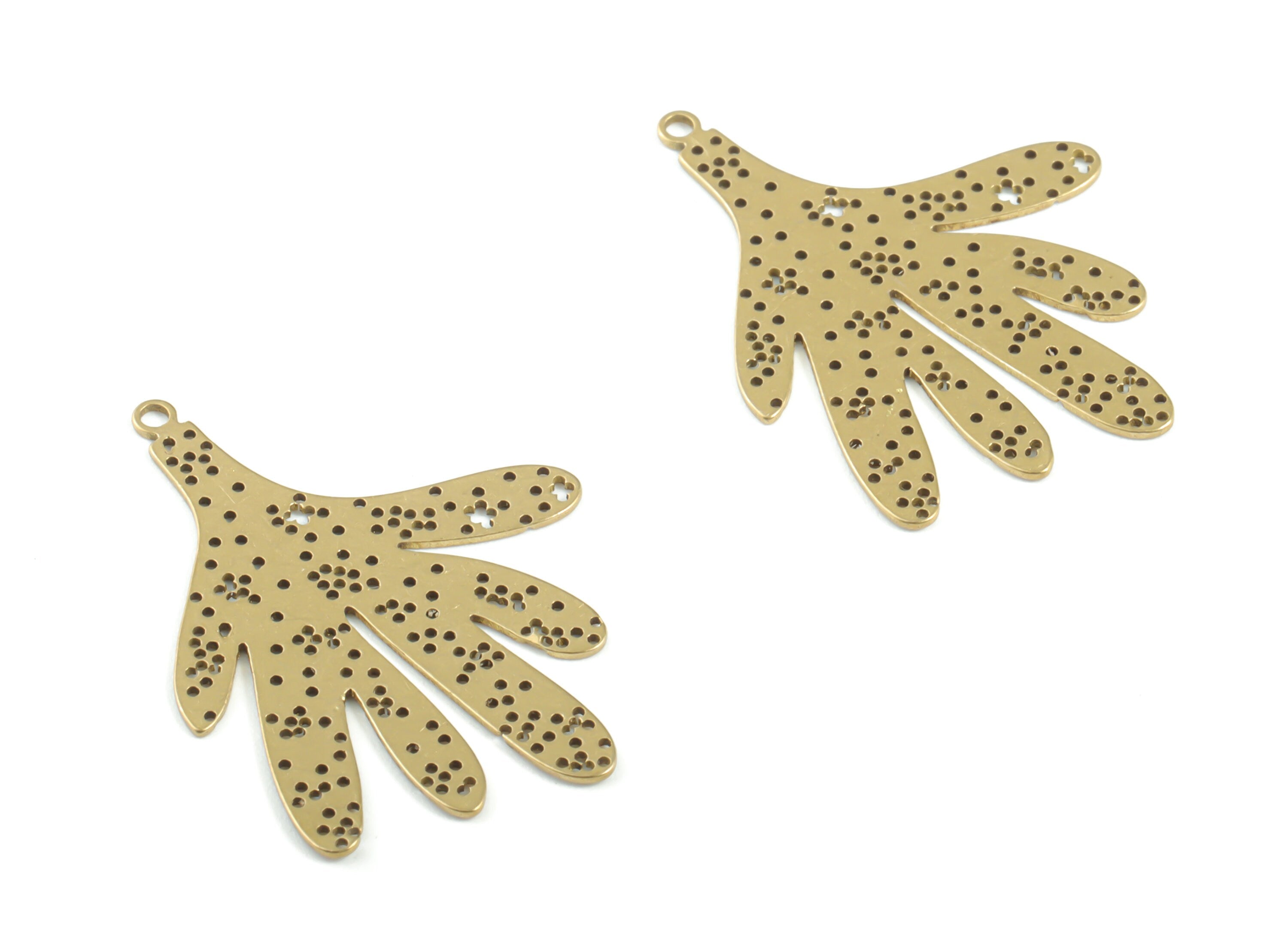 Brass Feather Earring Charms - Raw Brass Feather Pendant - Earrings Finding - Jewelry Supplies - 32.26x24.05x0.61mm - PPM3360 - DOMEDBAZAAR