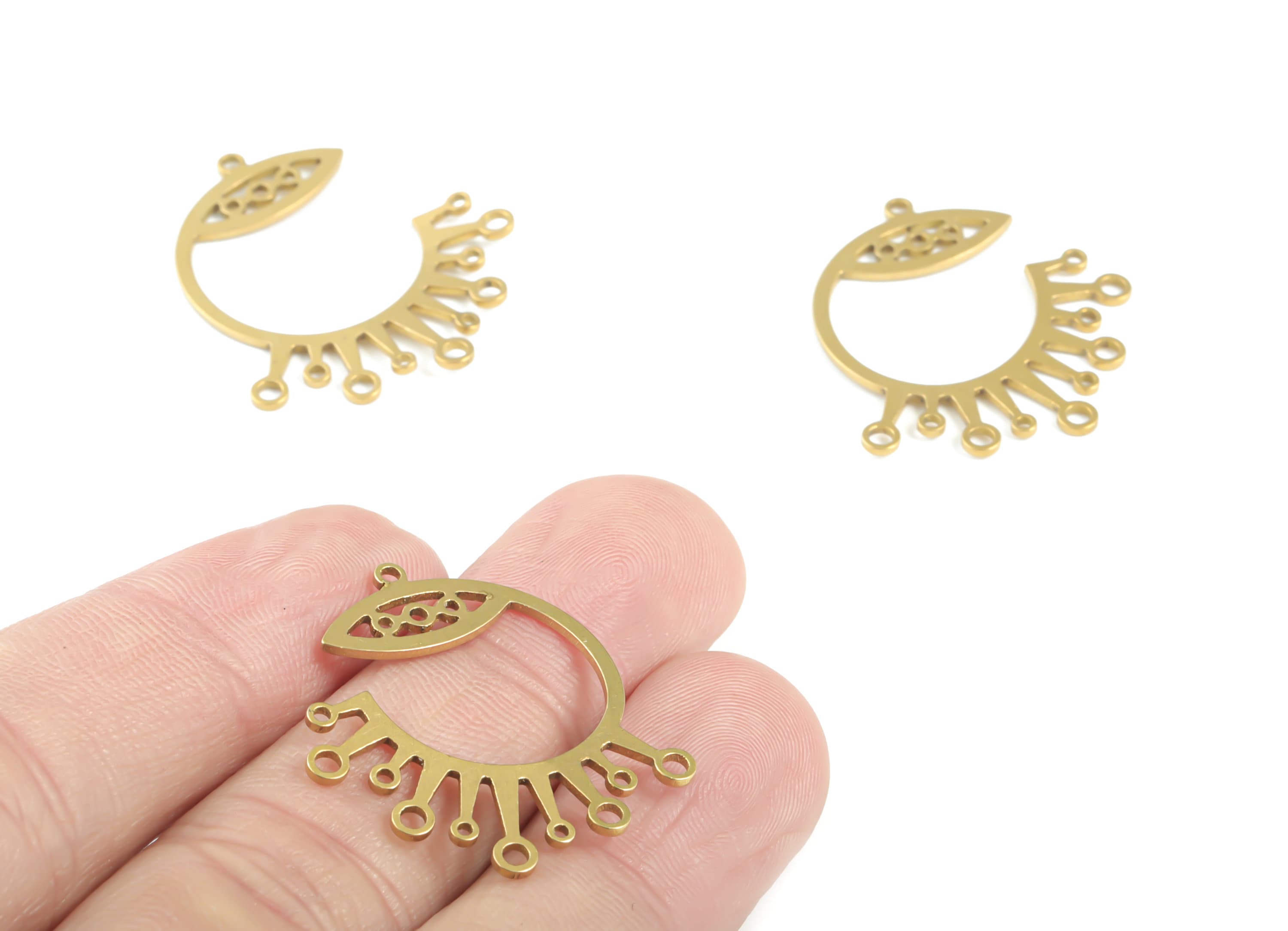 Brass Crown C Eye Earring Connector - Raw Brass Circle Crown Pendant - Earrings Finding - Jewelry Supplies - 31.09x26.87x0.84mm - PPM3281 - DOMEDBAZAAR