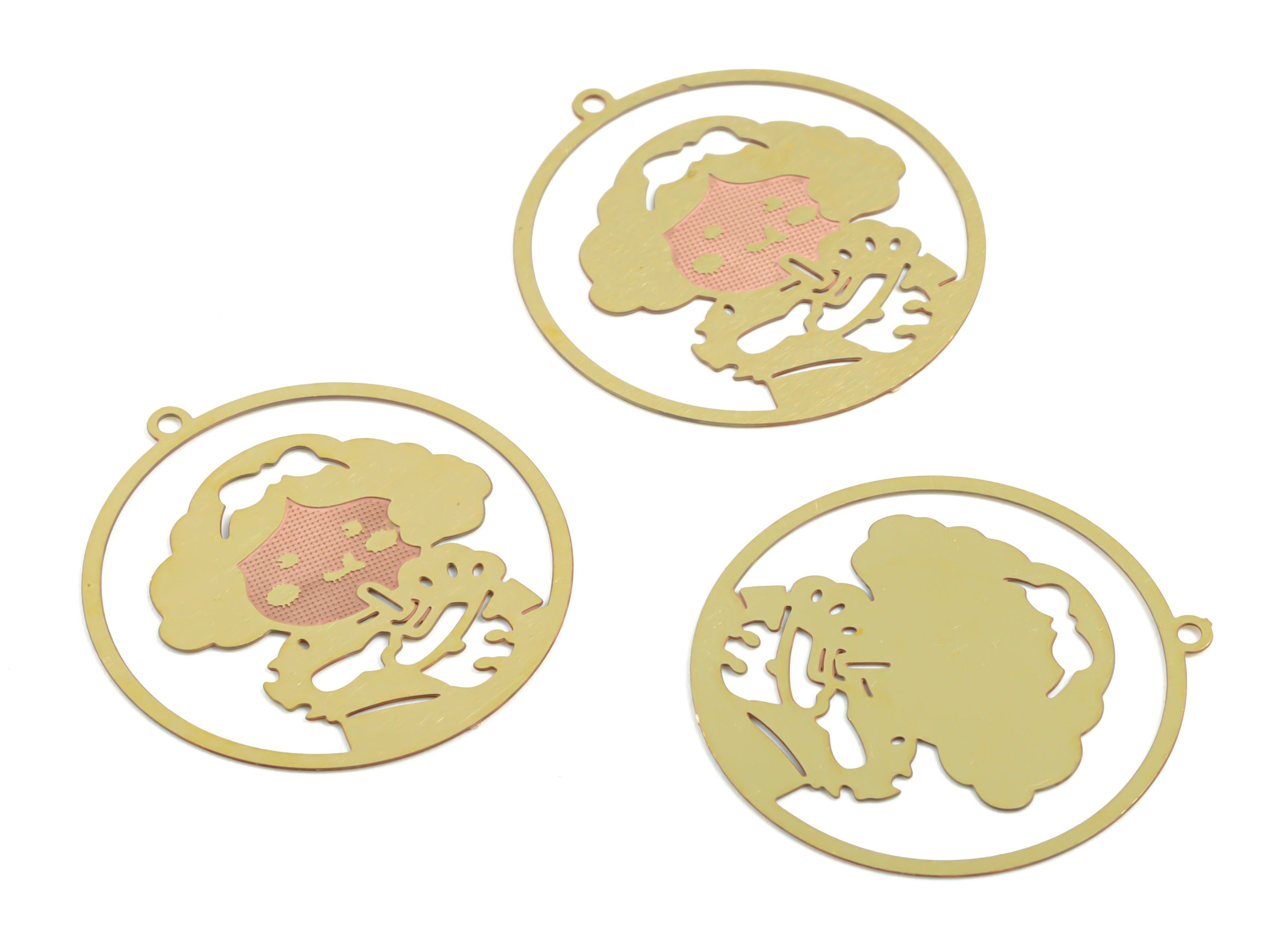 Brass Girl Round Earring Charms - Raw Brass Woman Round Pendant - Earring Findings - Jewelry Supplies - 26.59x24.83x0.29mm - JJB6403 - DOMEDBAZAAR