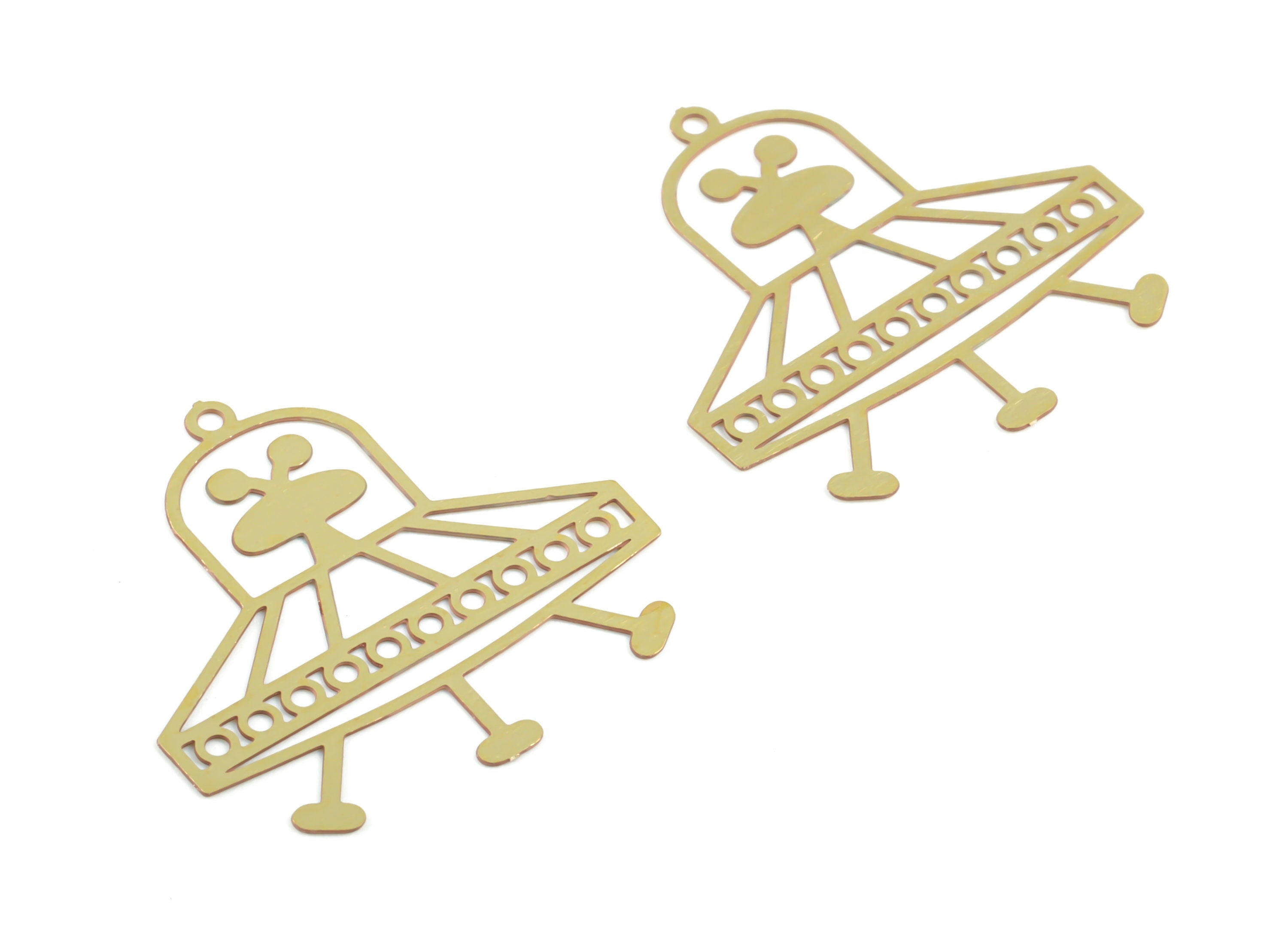 Brass UFO Earring Charms - Raw Brass UFO Pendant - Earring Findings - Jewelry Supplies - 25.36x17.9x0.29mm - JJC11921 - DOMEDBAZAAR