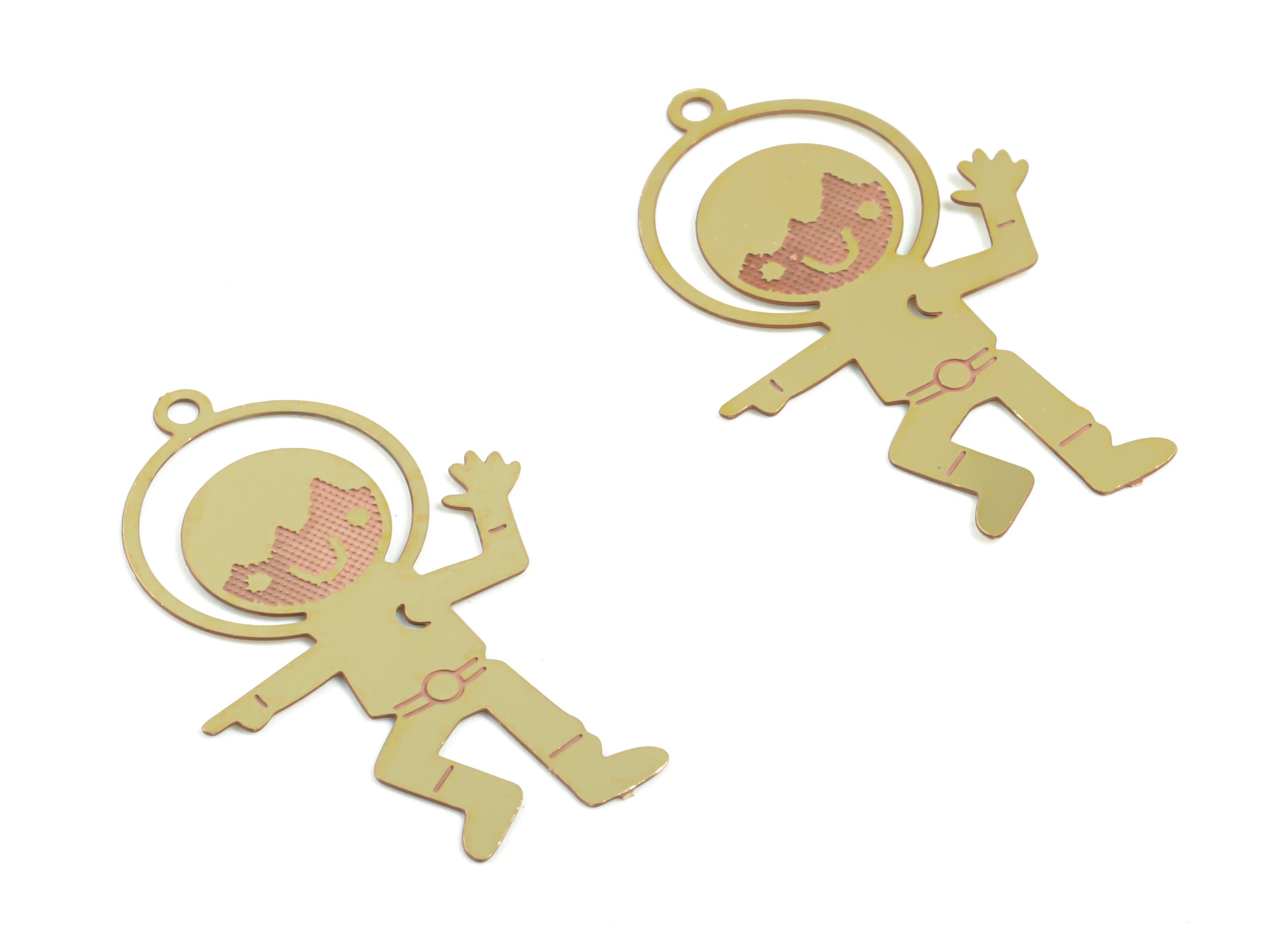 Brass Astronaut Earring Charms - Raw Brass Astronaut Pendant - Earring Findings - Jewelry Supplies - 27.06x17.32x0.29mm - JJC11911 - DOMEDBAZAAR