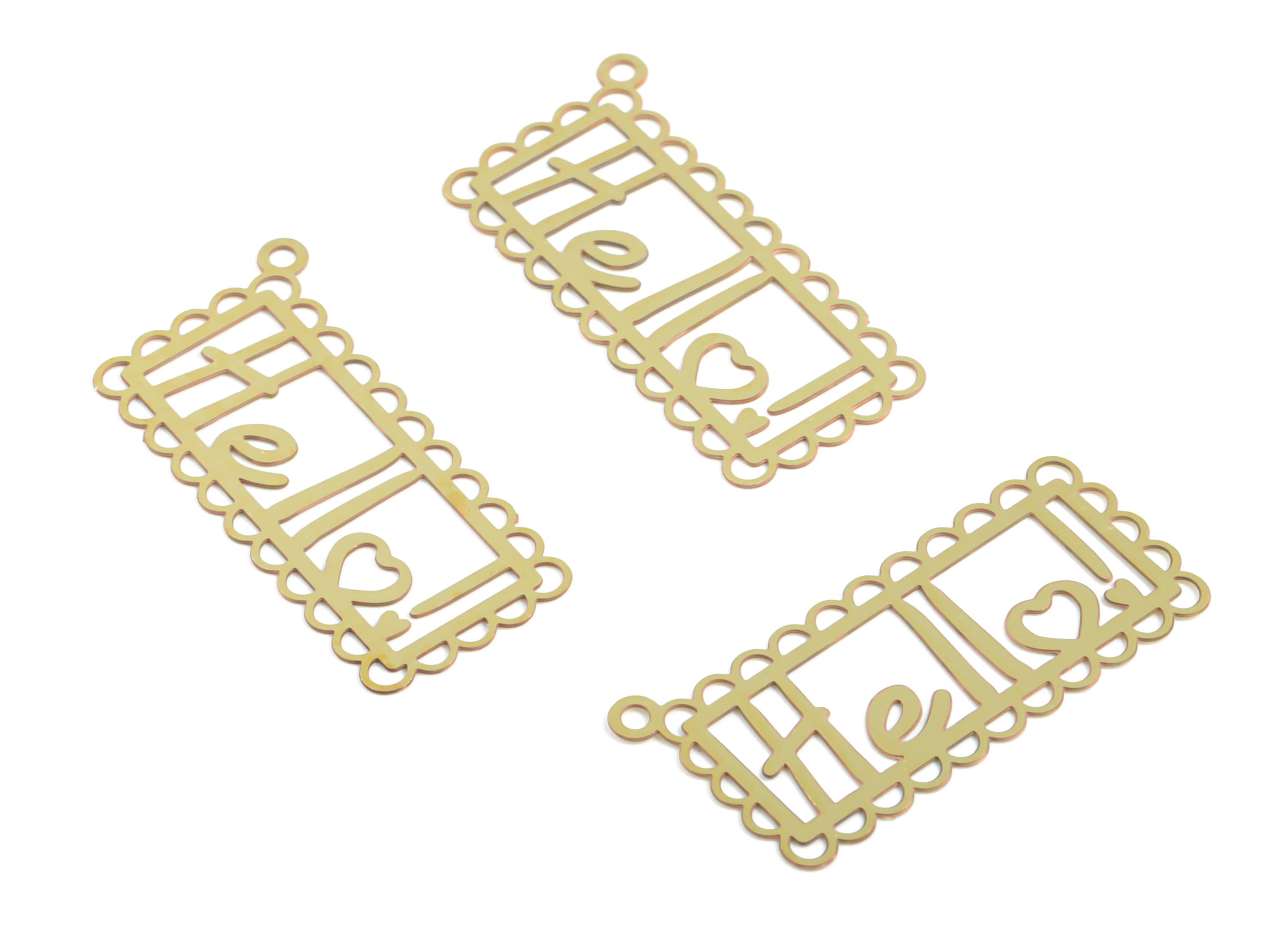 Brass Hello Earring Charms - Raw Brass Hello Pendant - Earring Findings - Jewelry Supplies - 30.93x14.16x0.29mm - JJC11917 - DOMEDBAZAAR