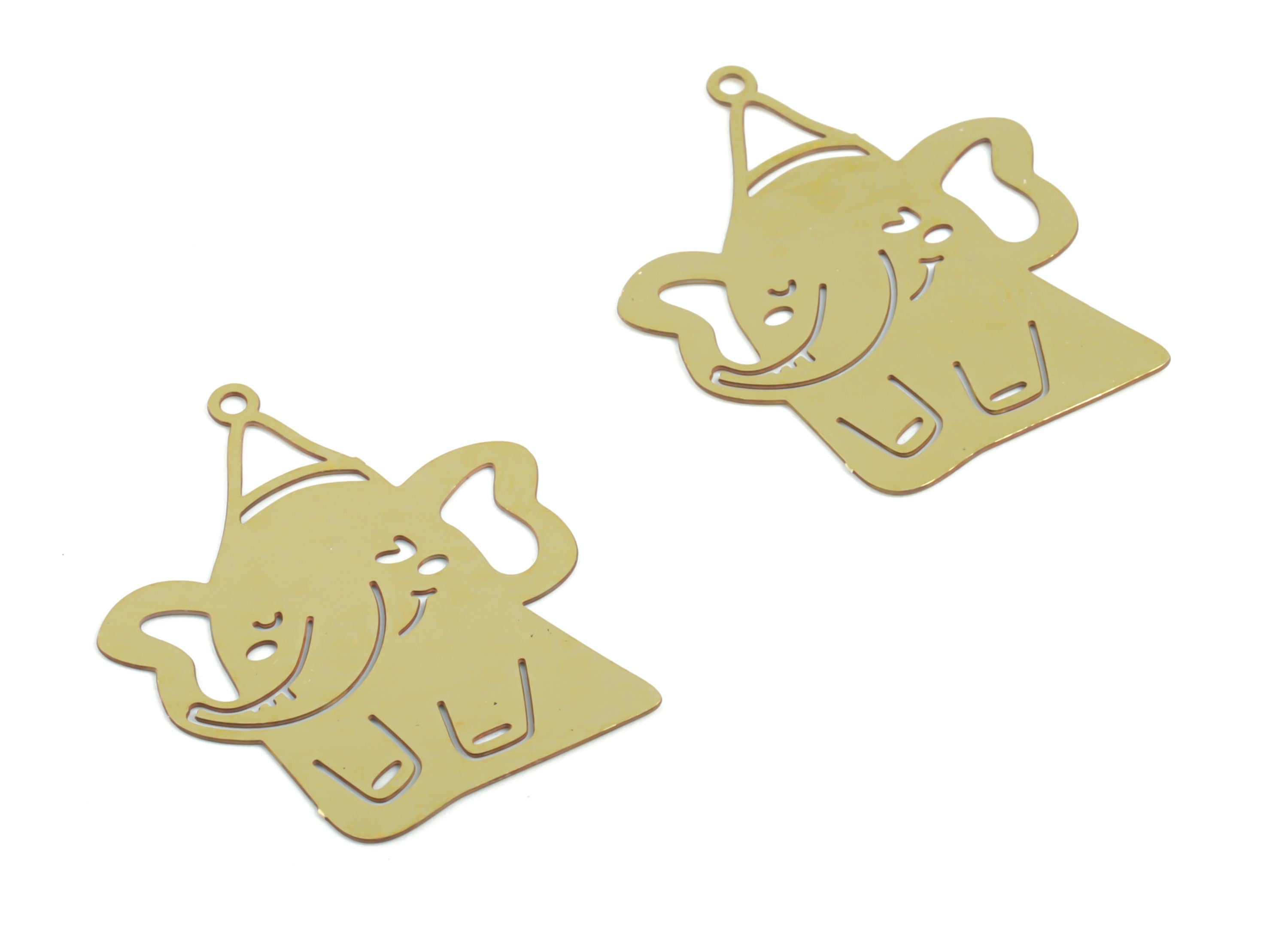 Brass Elephant Earring Charms - Raw Brass Elephant Pendant - Earring Findings - Jewelry Supplies - 25.99x21.69x0.29mm - JJC11916 - DOMEDBAZAAR